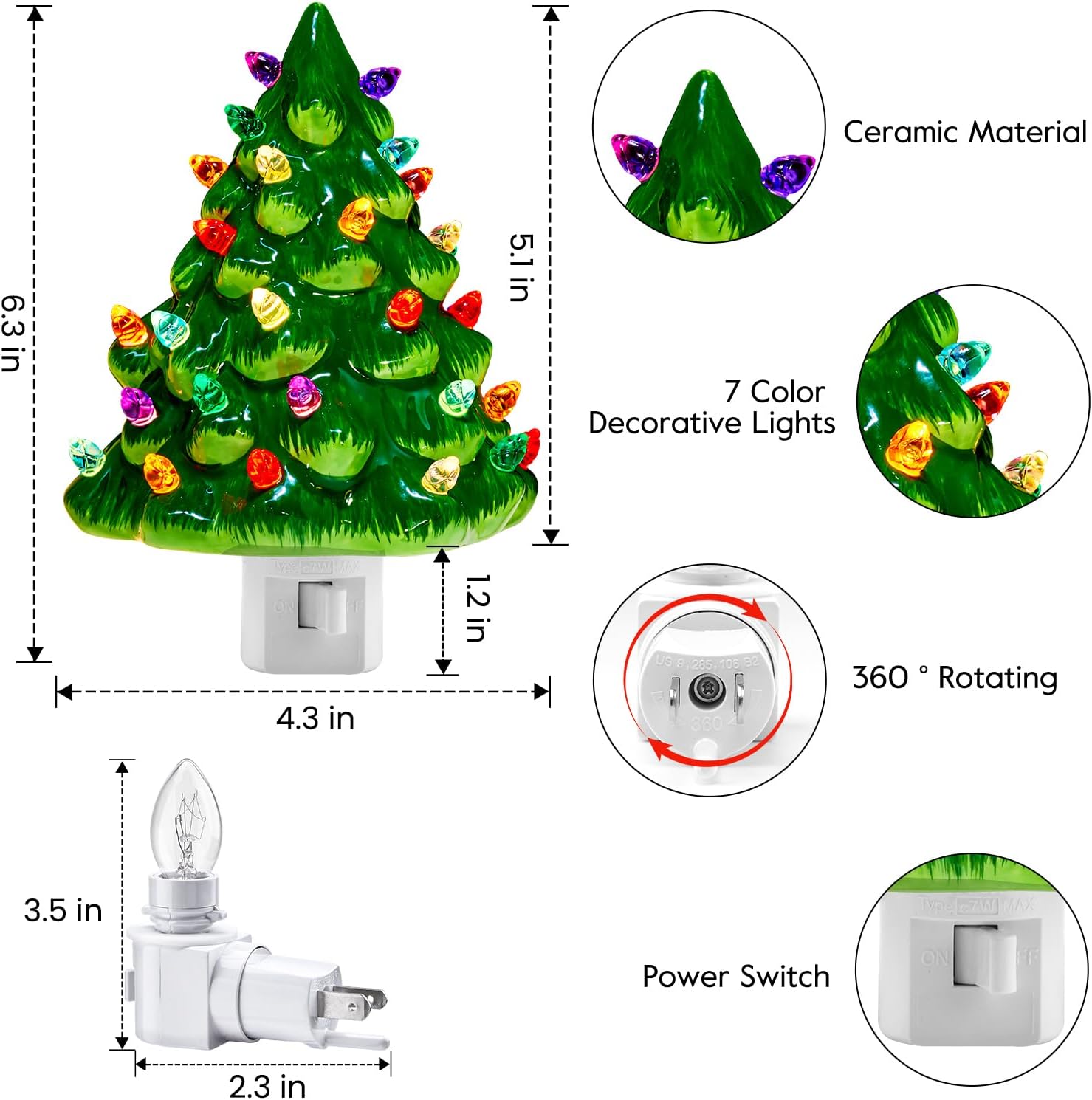 brightown-2-pack-ceramic-christmas-tree-night-lights-6-inch-green image 2