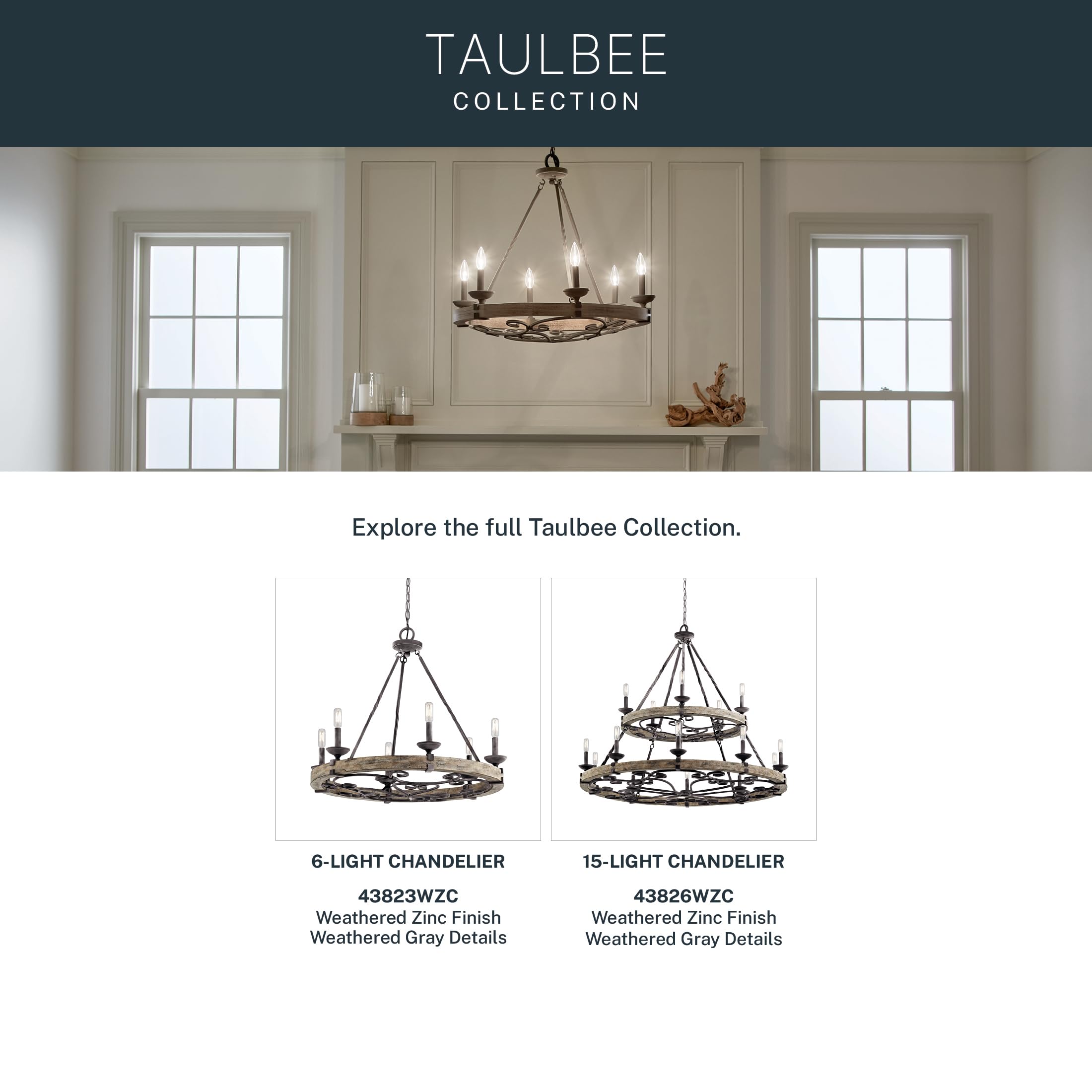 kichler-taulbee-15-light-2-tier-chandelier-weathered-zinc-with-wood-accents-4382 image 8