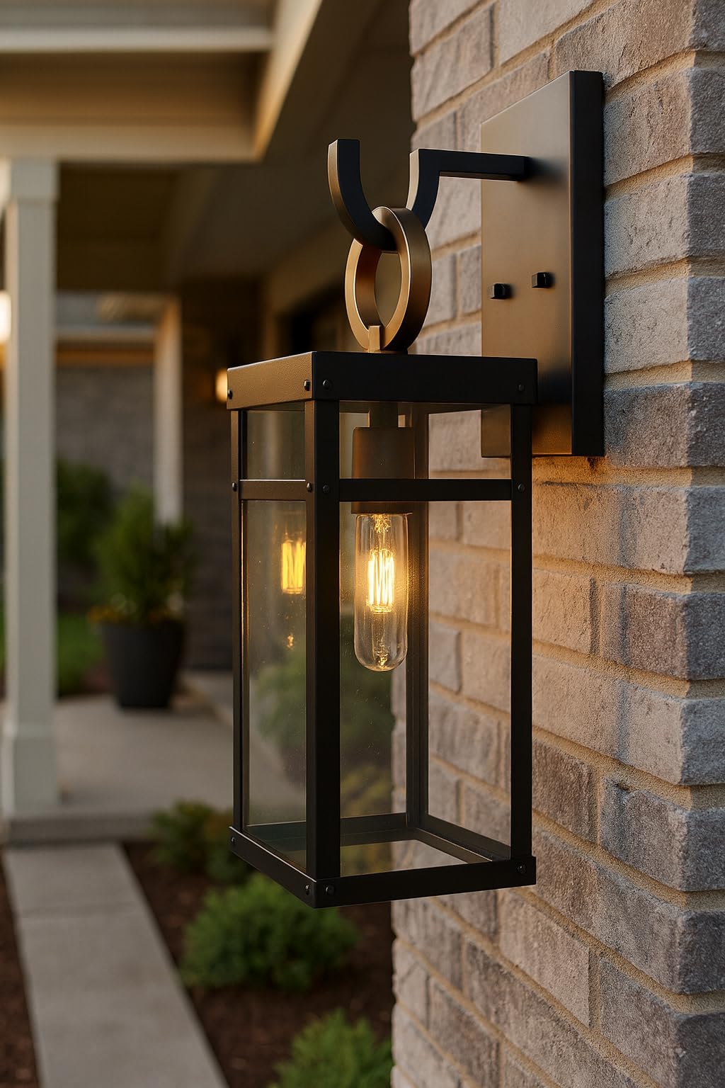 hinkley-porter-medium-outdoor-wall-mount-lantern-with-led-bulb-black-and-burnish image 2