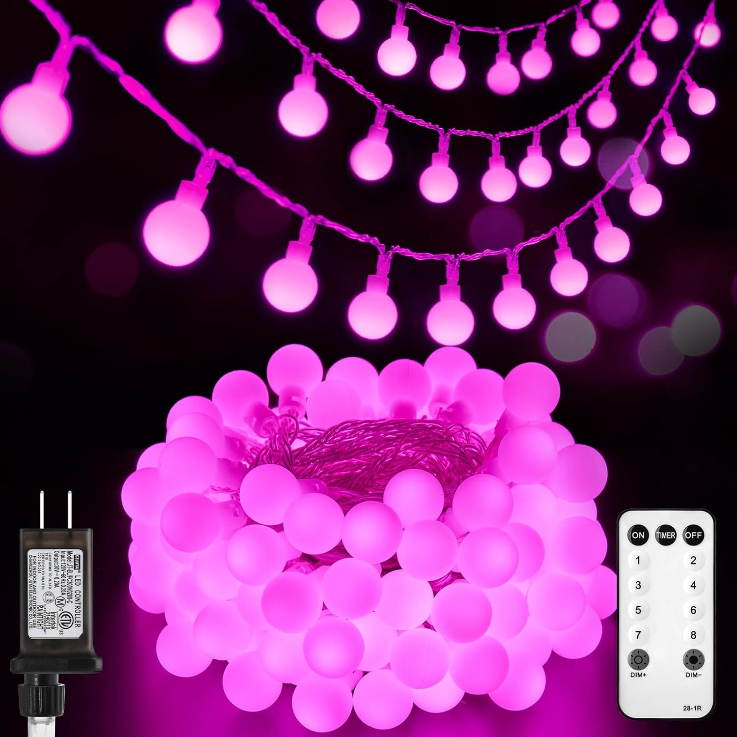 brightown-33ft-plug-in-mini-globe-fairy-string-lights-100-pink-led-8-modes-timer image 1