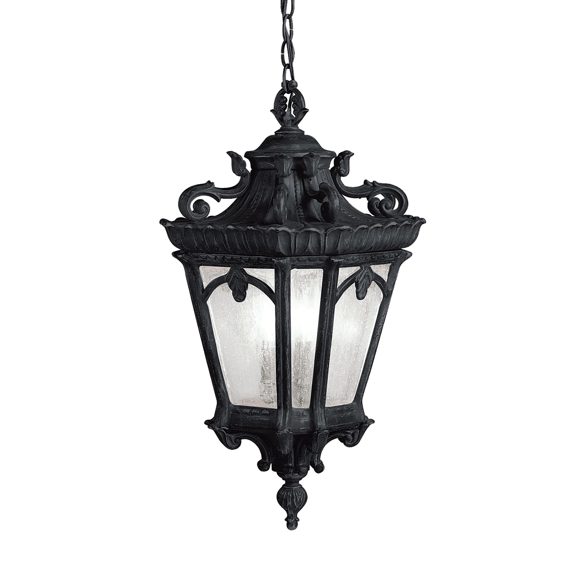 kichler-tournai-3-light-outdoor-pendant-textured-black-clear-seeded-glass-9855bk image 1