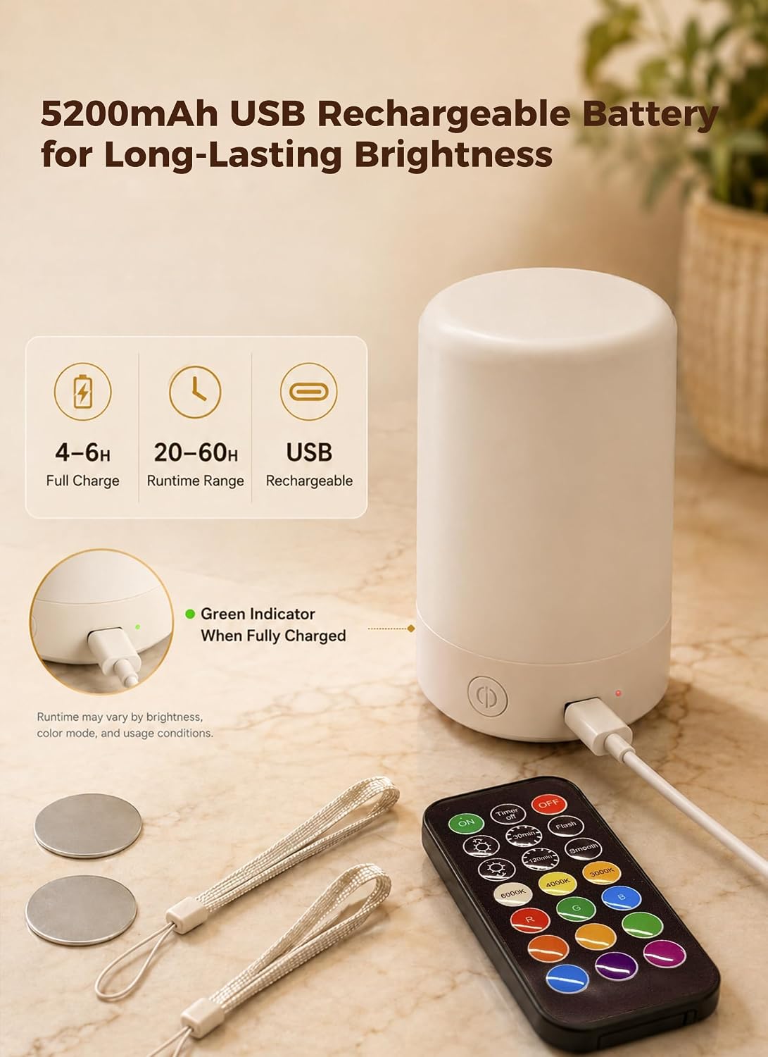 brightown-rechargeable-e26-light-bulbs-2-pack-with-remote-5200mah-9-rgb-colors-t image 2