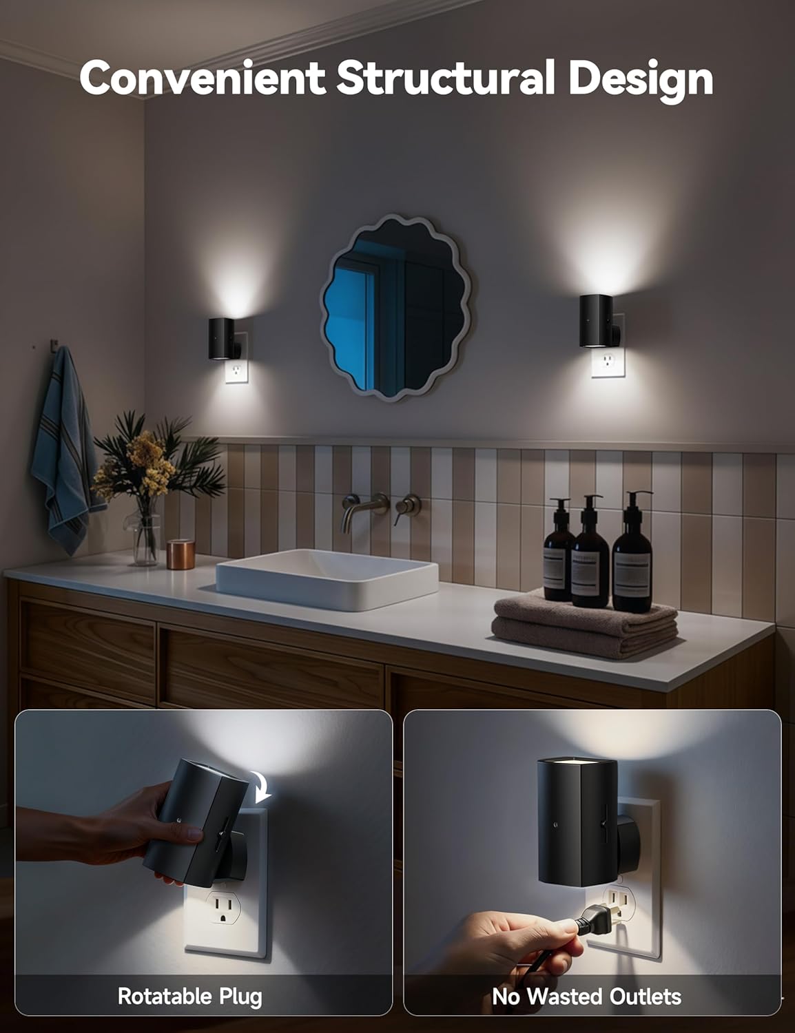 brightown-2-pack-plug-in-night-lights-with-rotating-plug-light-sensor-pure-white image 4