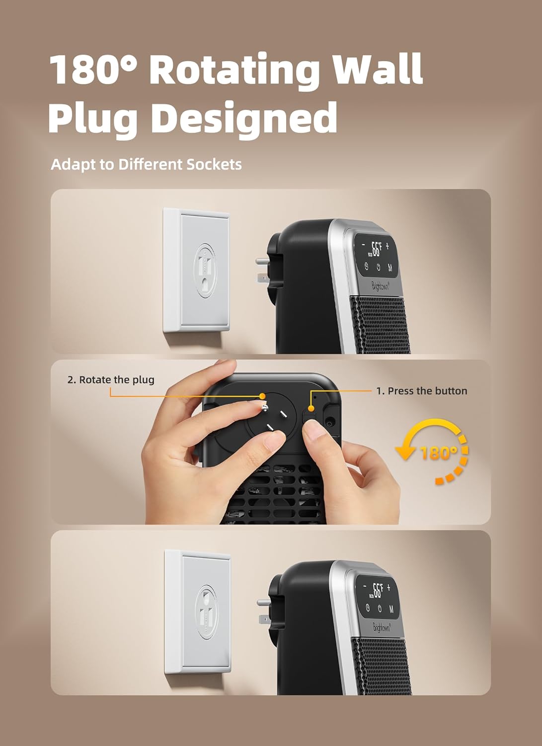 brightown-800w-plug-in-heater-with-remote-outlet-space-heater-with-touch-led-dis image 2