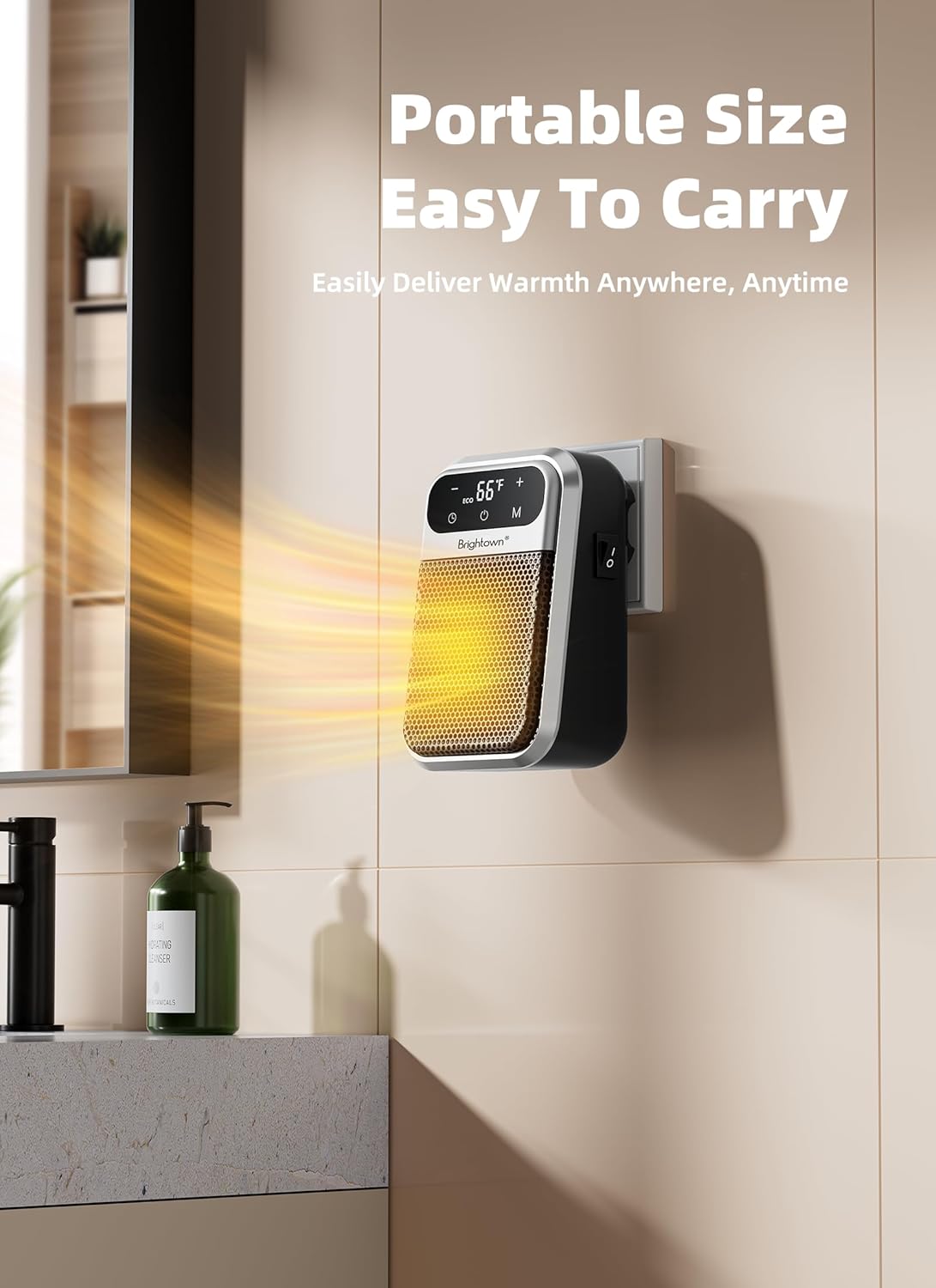 brightown-800w-plug-in-heater-with-remote-outlet-space-heater-with-touch-led-dis image 3