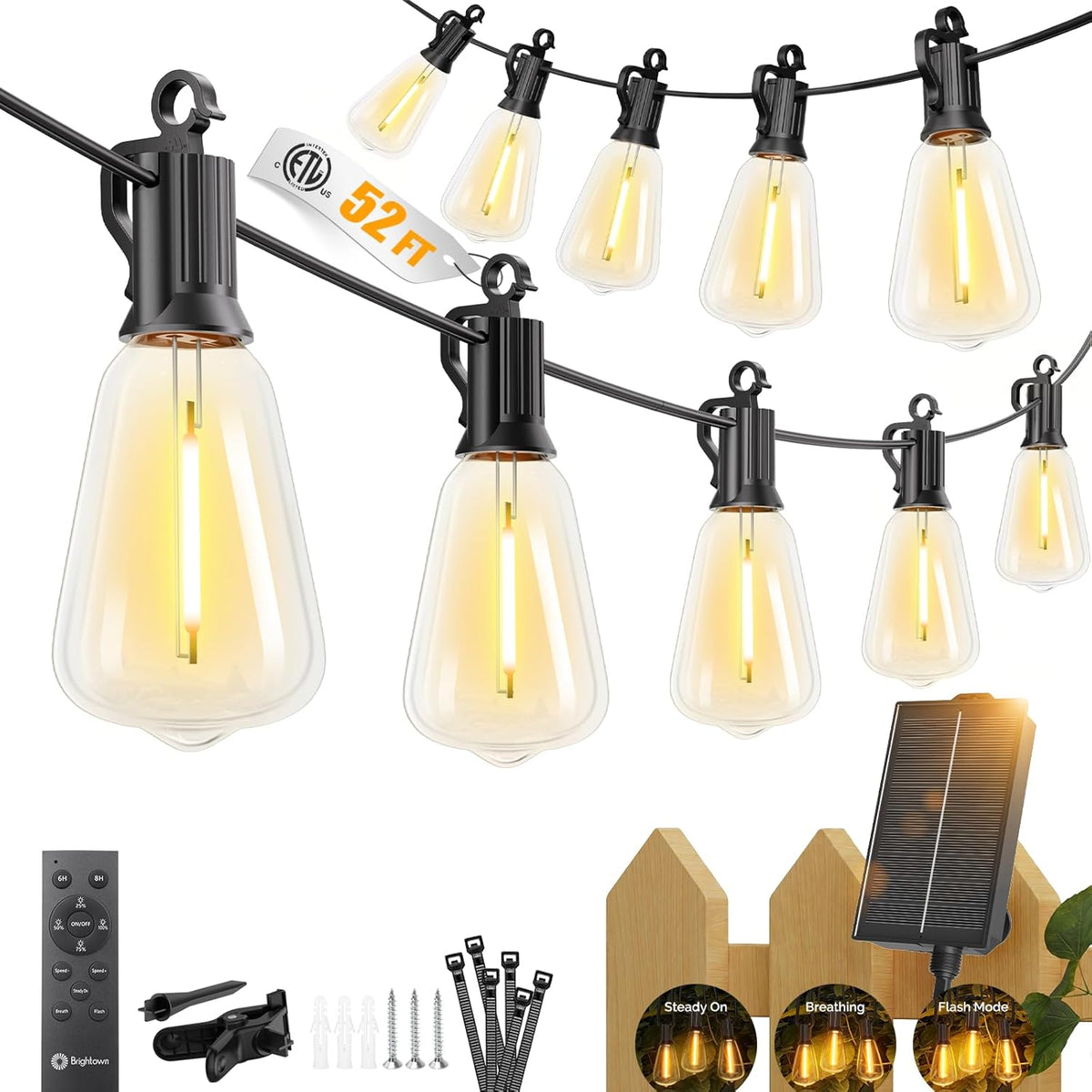 brightown-52ft-solar-powered-st38-15-1-shatterproof-led-string-lights-remote-3-m image 1