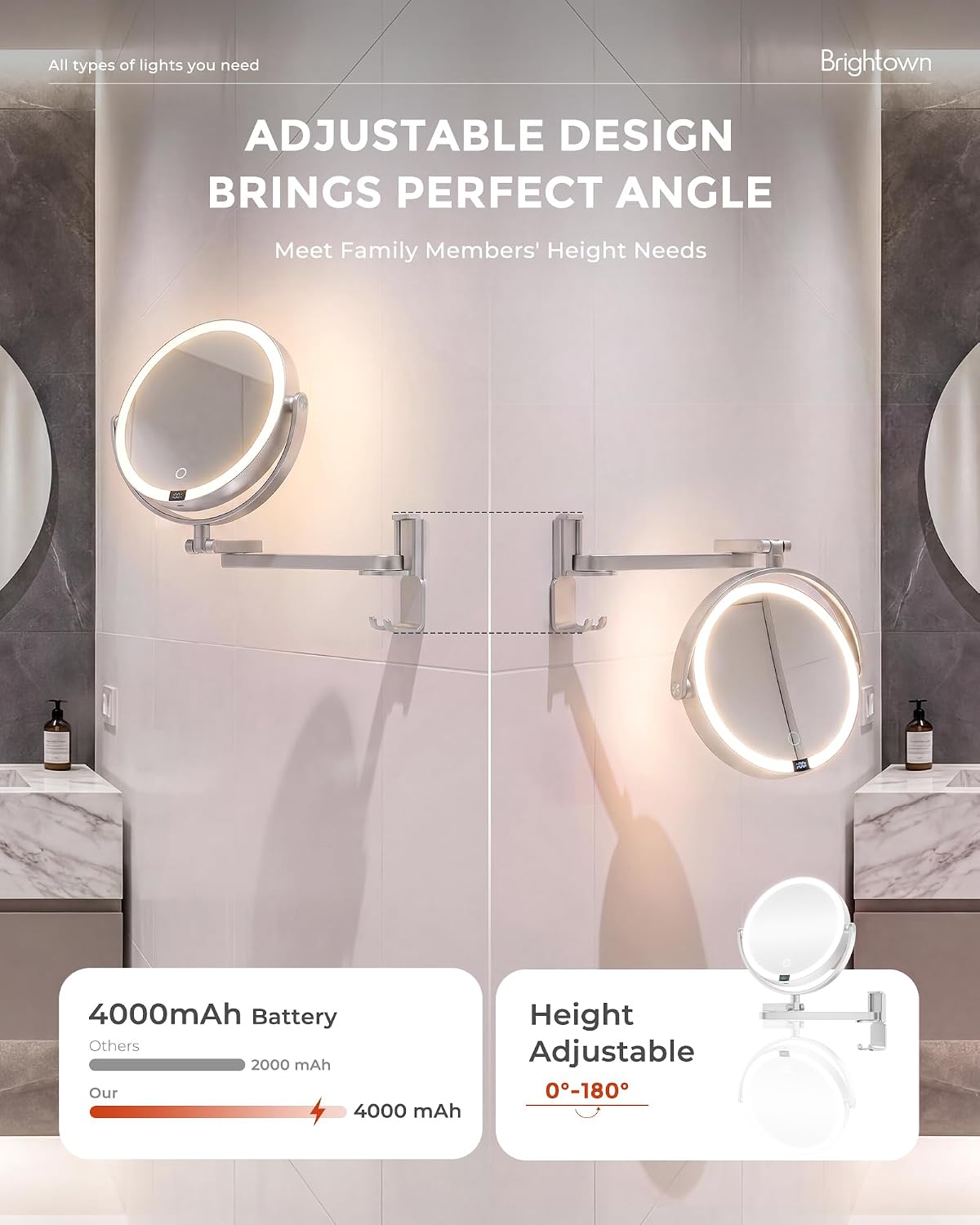 brightown-4000mah-rechargeable-wall-mounted-lighted-makeup-mirror-3-color-lights image 2
