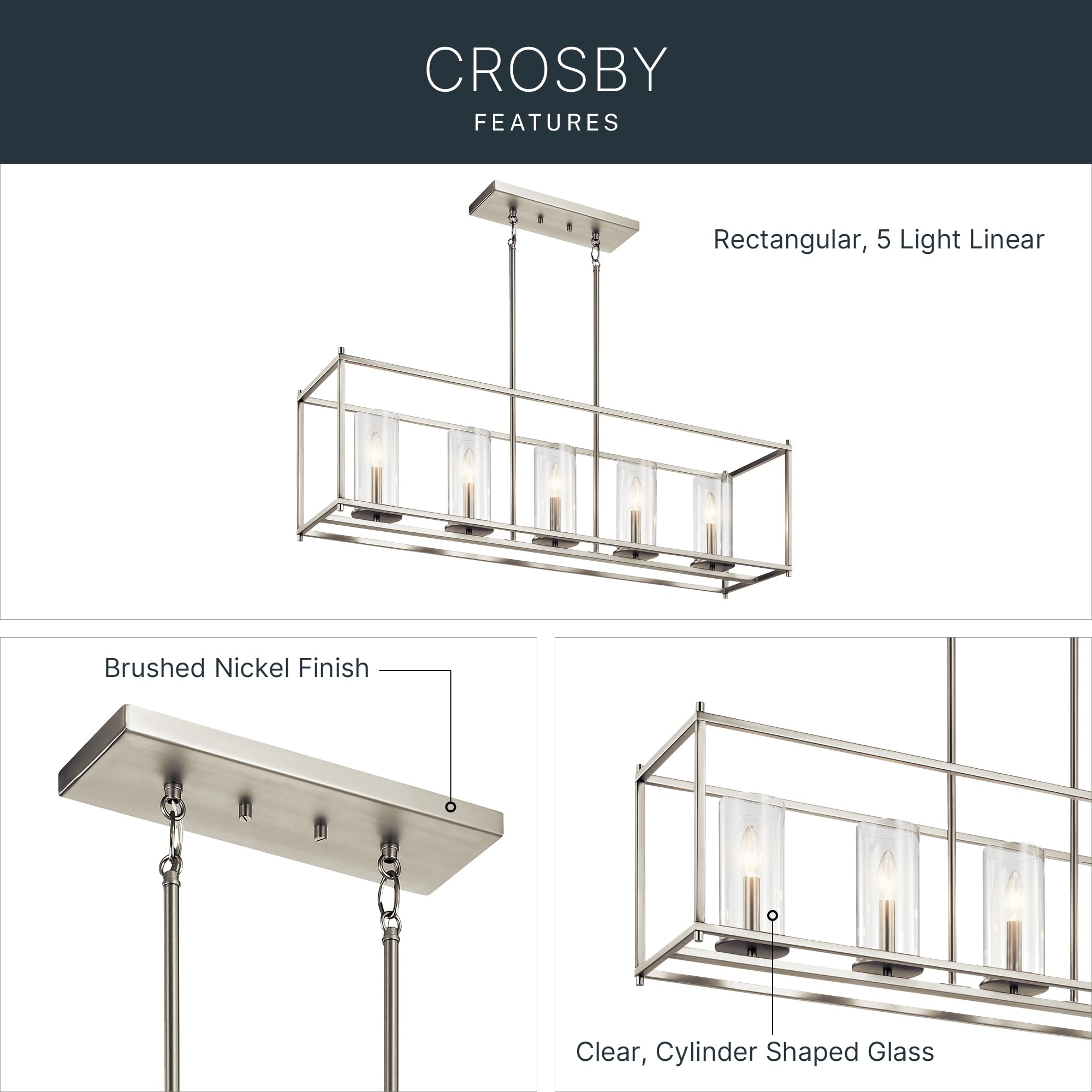 kichler-crosby-5-light-linear-chandelier-in-brushed-nickel-43995ni-for-dining-ro image 4