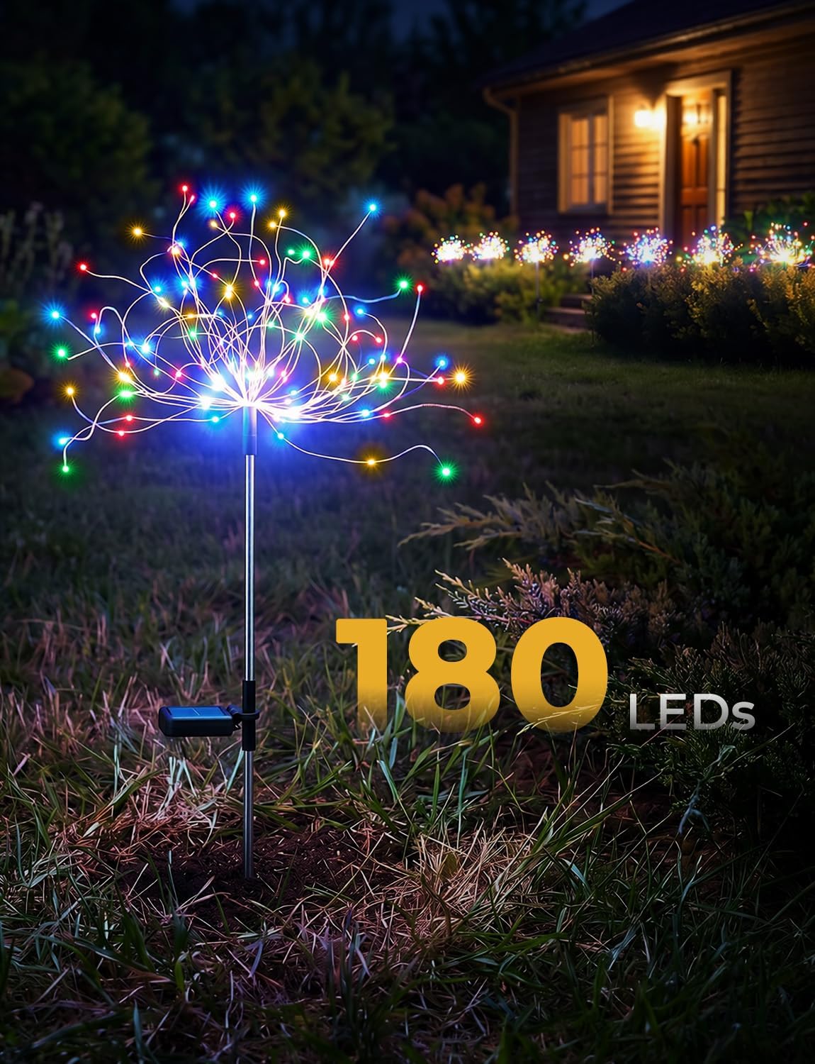 brightown-2-pack-solar-firework-stake-lights-180-led-8-modes-red-yellow-blue-gre image 2