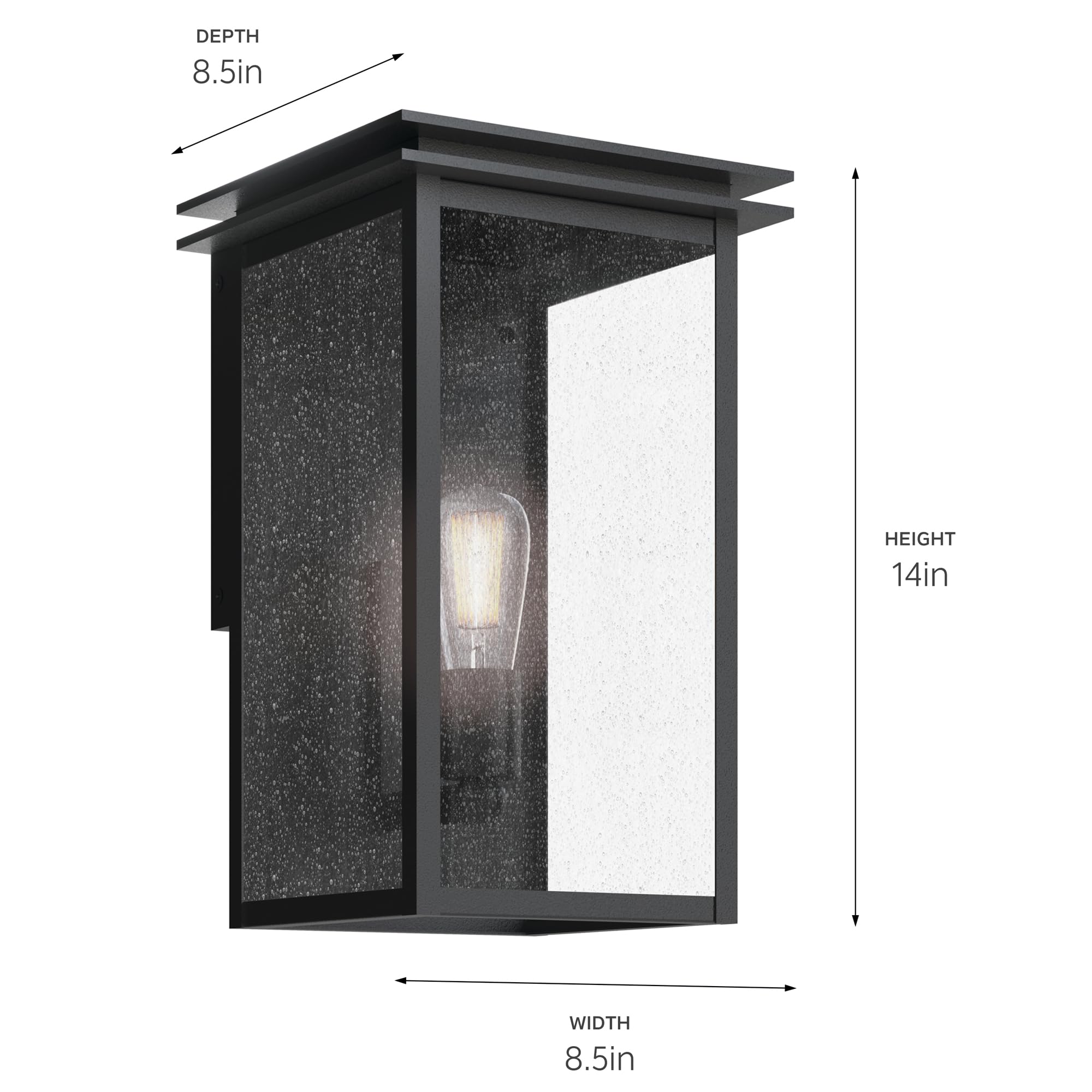kichler-arkville-outdoor-wall-light-textured-black-clear-seeded-glass-8-5-x-14 image 5