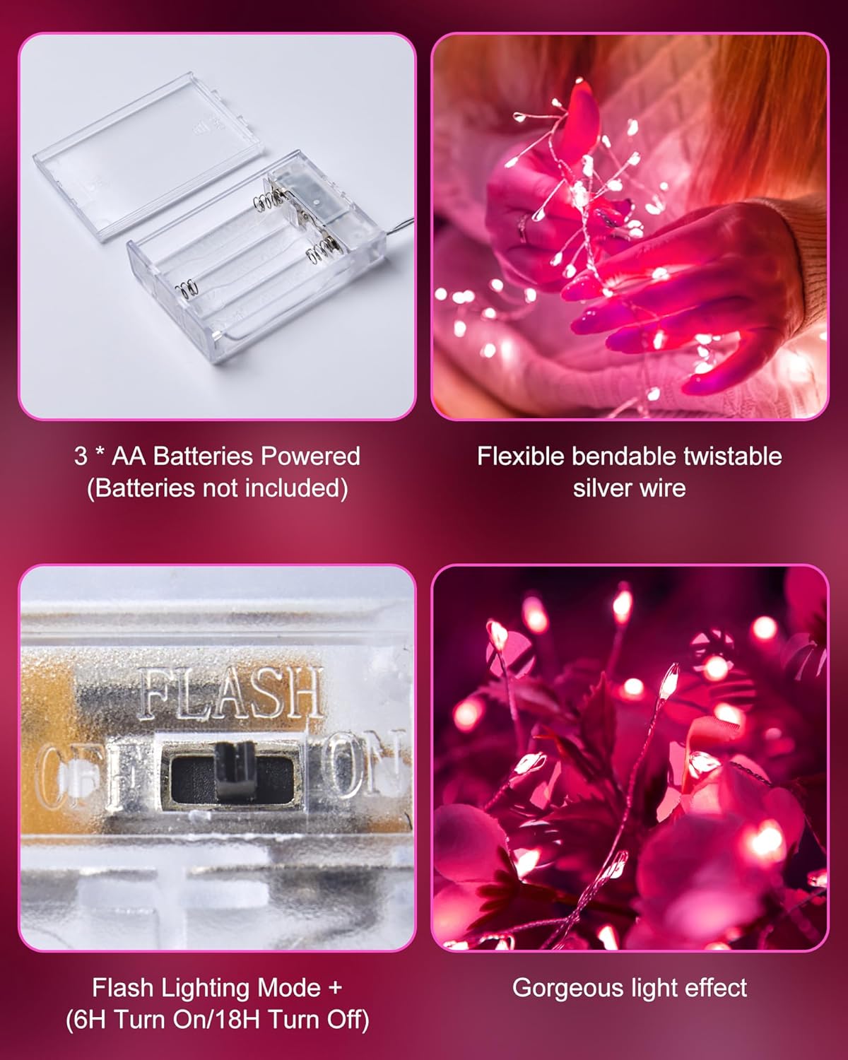 brightown-pink-5ft-60-led-battery-operated-silver-wire-firecracker-lights-for-va image 6