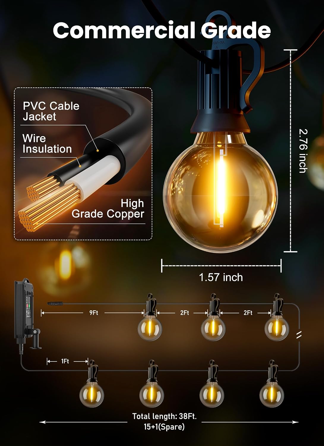 brightown-solar-powered-38ft-g40-16-led-bulbs-string-lights-with-2ft-spacing image 5