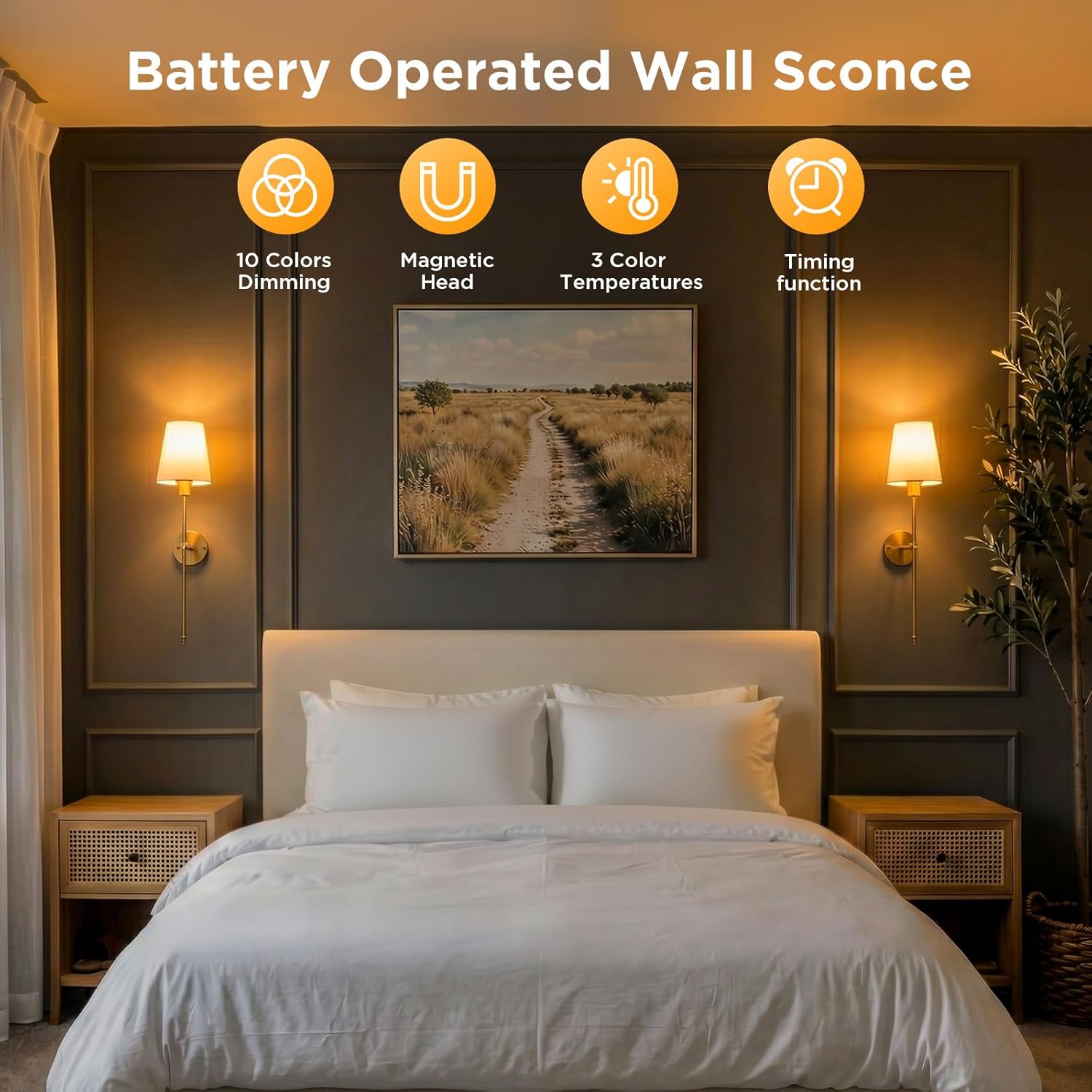 brightown-2-pack-battery-operated-wireless-rechargeable-wall-sconce-lamps-with-r image 2