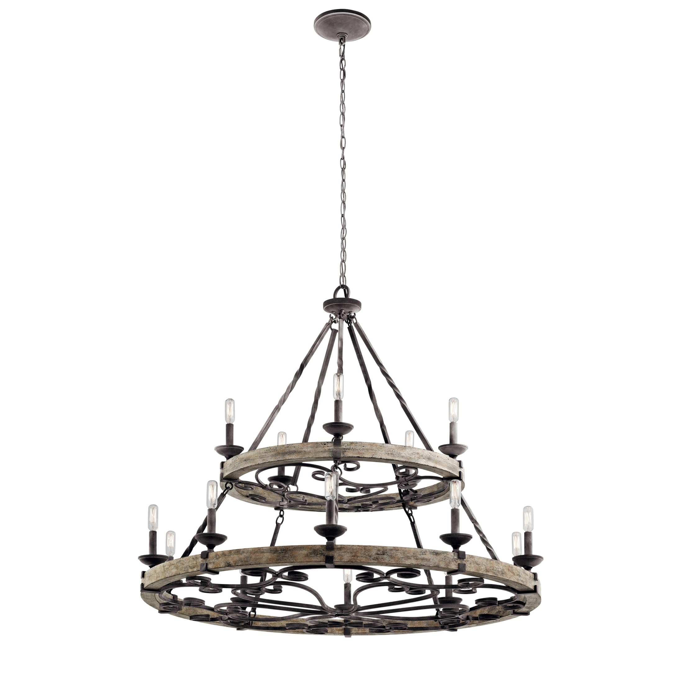 kichler-taulbee-15-light-2-tier-chandelier-weathered-zinc-with-wood-accents-4382 image 1