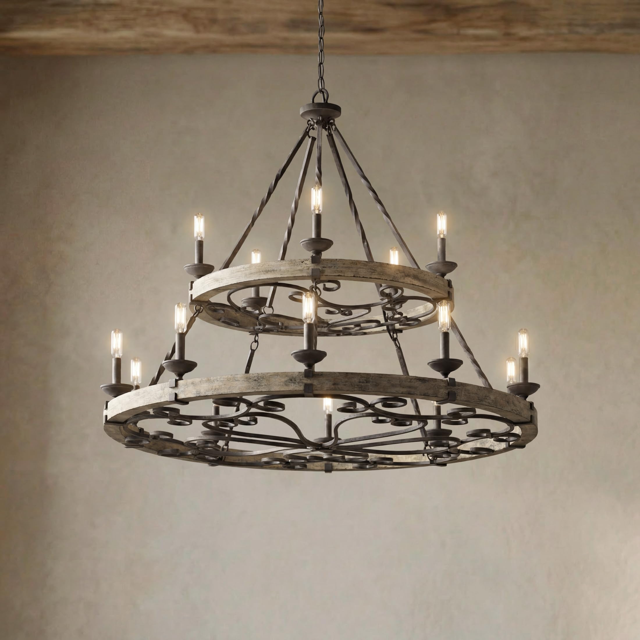 kichler-taulbee-15-light-2-tier-chandelier-weathered-zinc-with-wood-accents-4382 image 2