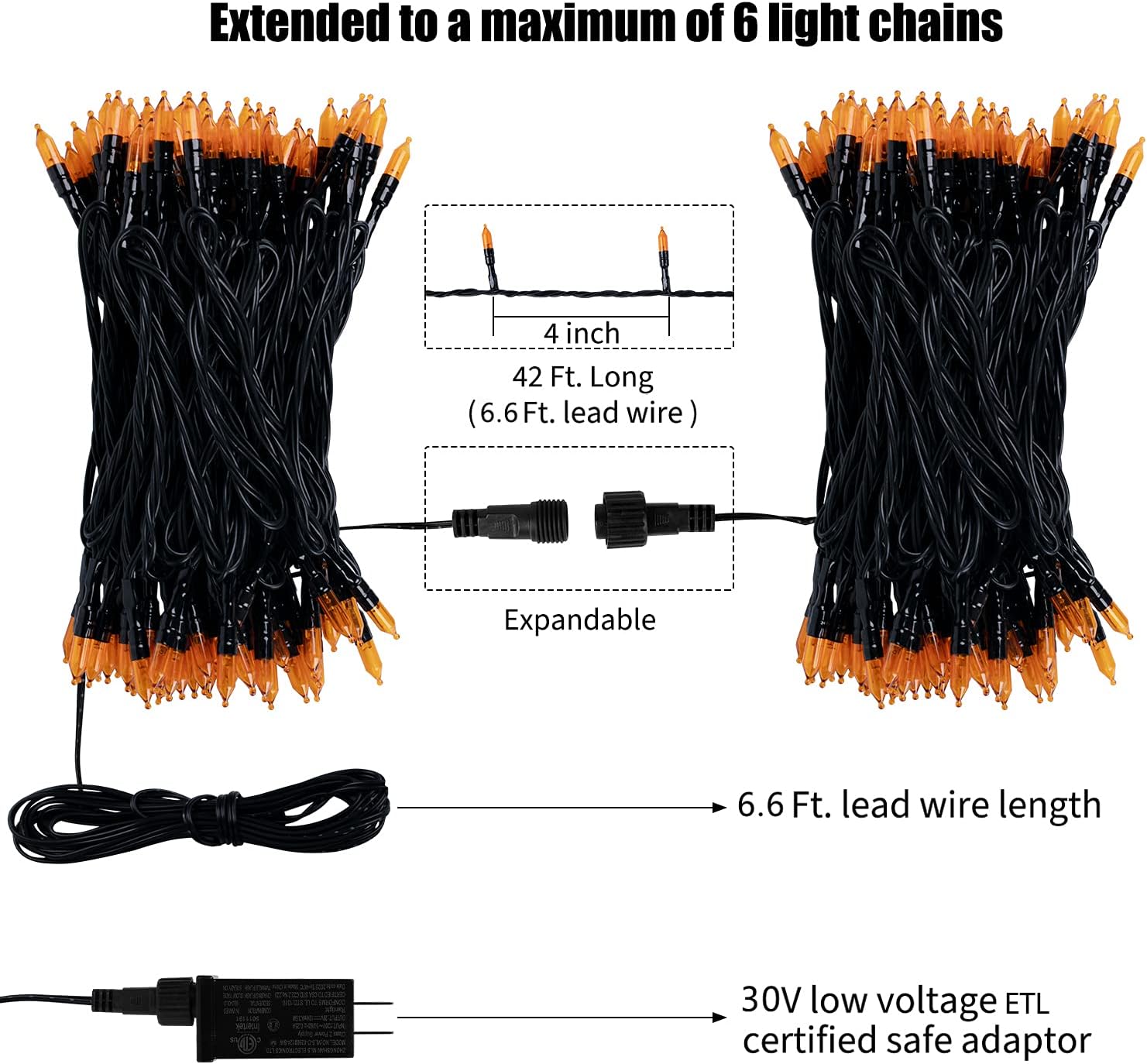 brightown-2-pack-39ft-plug-in-100-led-mini-string-lights-orange-halloween-decor- image 5