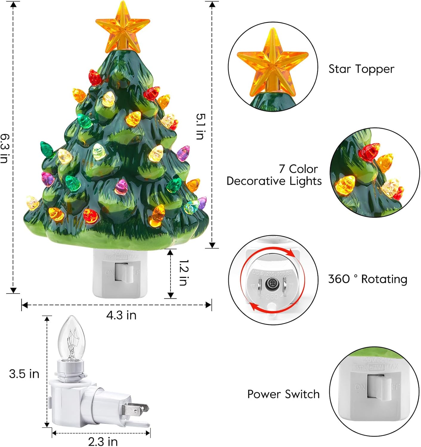 brightown-vintage-christmas-6-ceramic-tree-night-light-2-pack-with-star-topper-g image 3