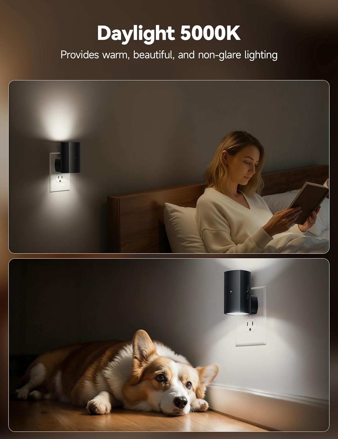 brightown-2-pack-plug-in-night-lights-with-rotating-plug-light-sensor-pure-white image 5