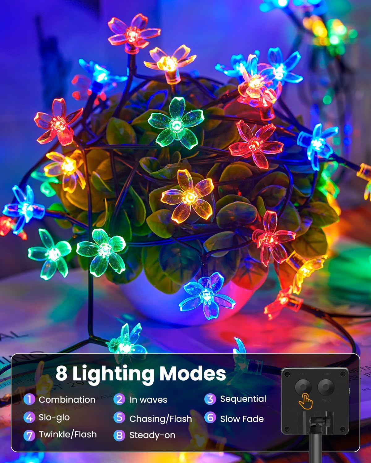 brightown-60-led-solar-cherry-blossom-flower-string-lights-26ft-multicolor-for-g image 2