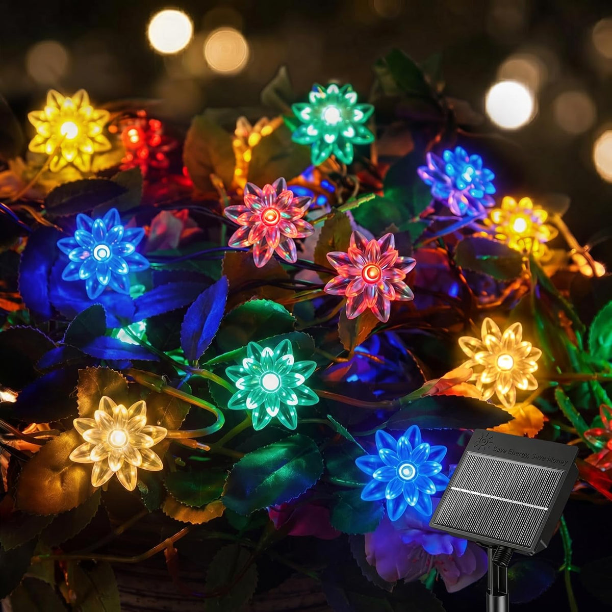 brightown-50-led-flowers-solar-string-lights-for-garden-yard-fence-patio-8-modes image 1