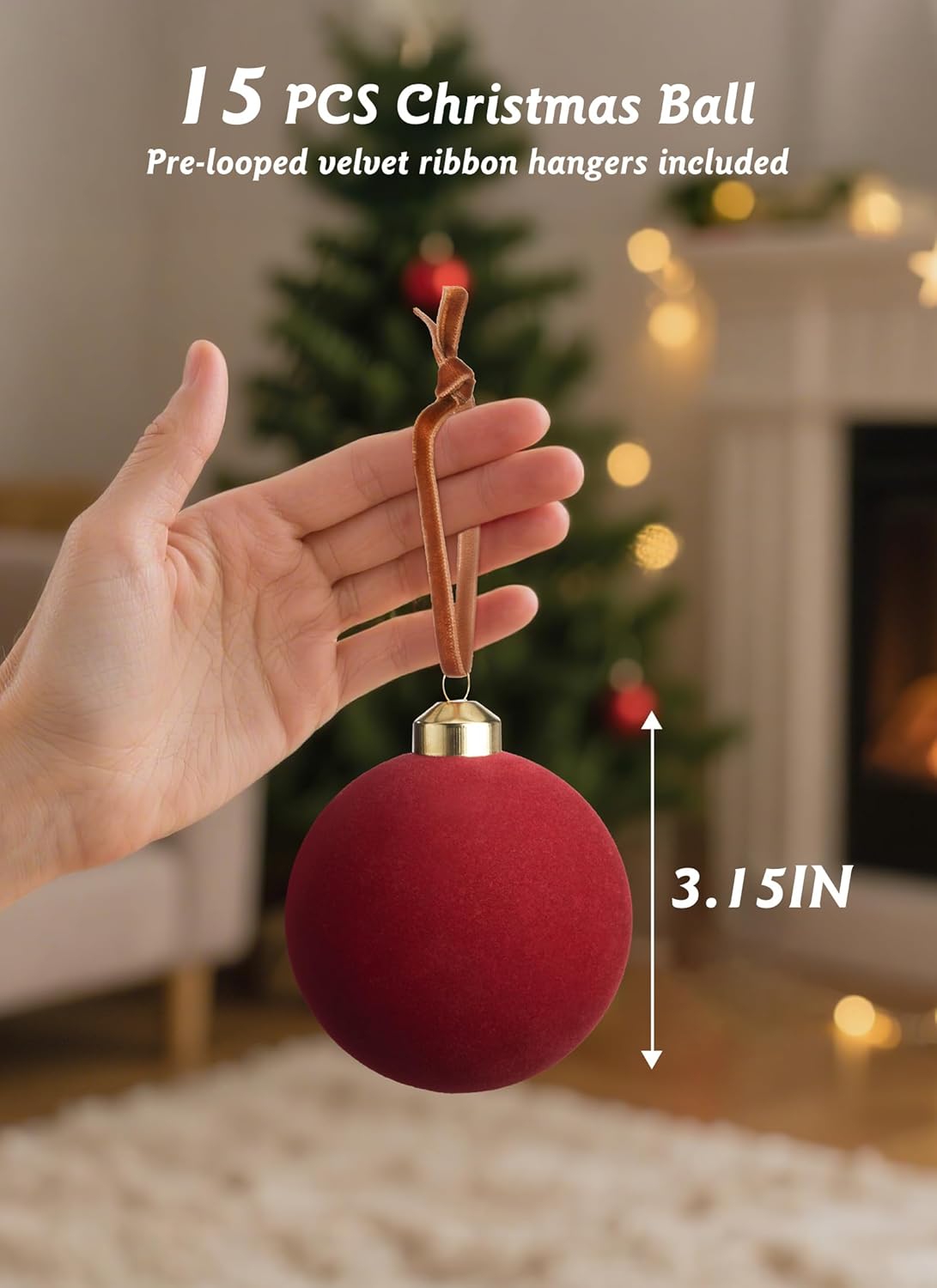 brightown-15-pack-3-15-inch-red-velvet-christmas-ball-ornaments image 2