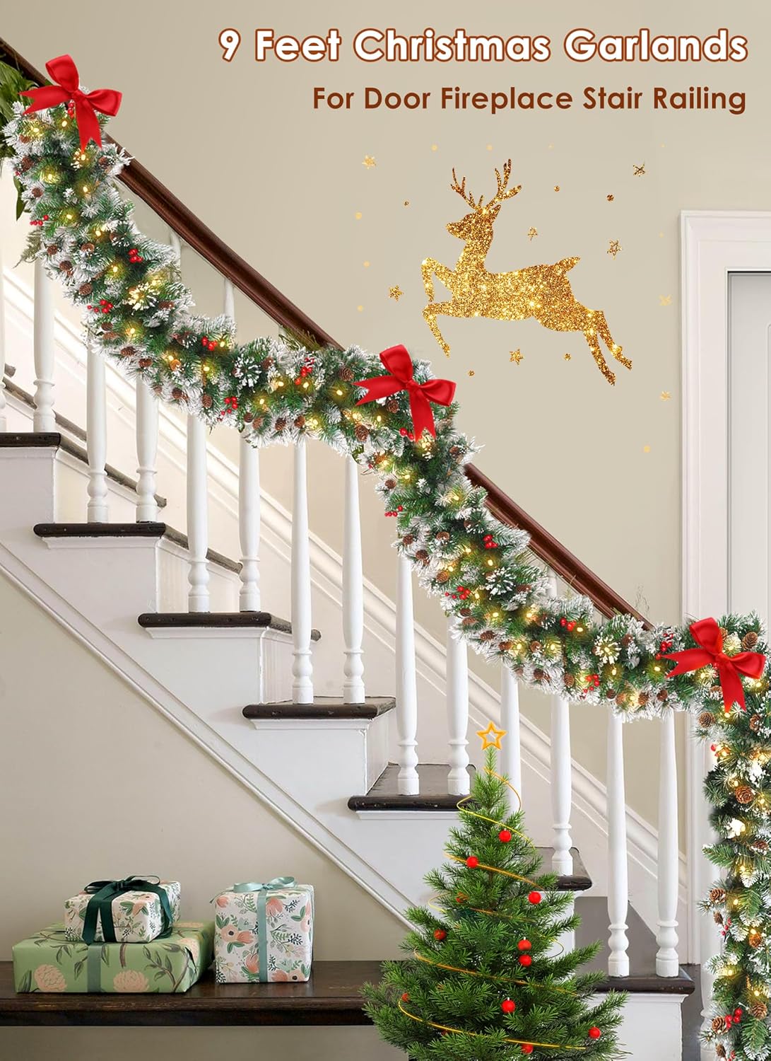brightown-9ft-100-led-battery-operated-christmas-garland-with-lights-pine-cones- image 6