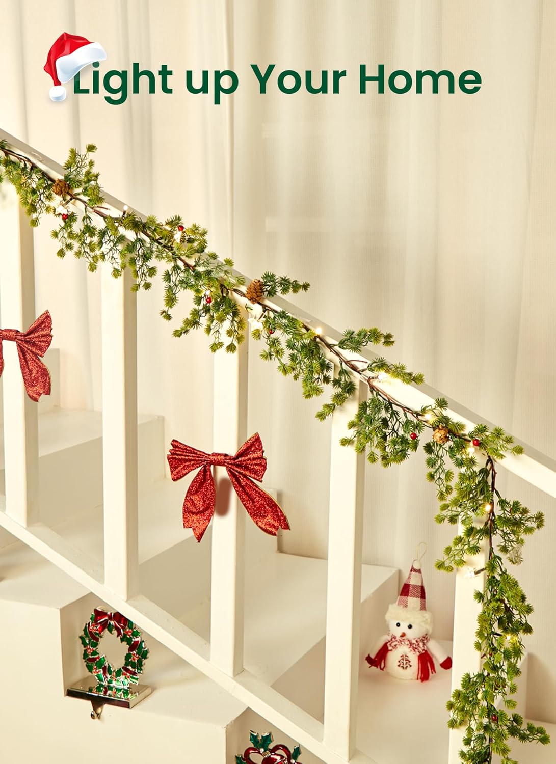 brightown-6ft-battery-operated-christmas-garland-with-20-led-lights-snow-flocked image 7