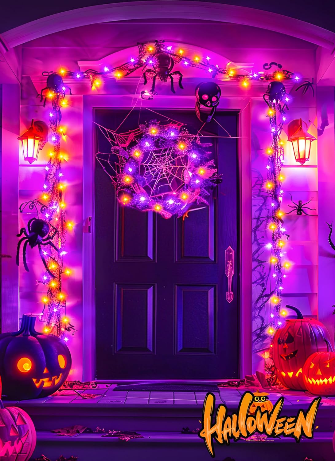 brightown-10ft-120-led-halloween-string-lights-battery-operated-orange-purple-8- image 2