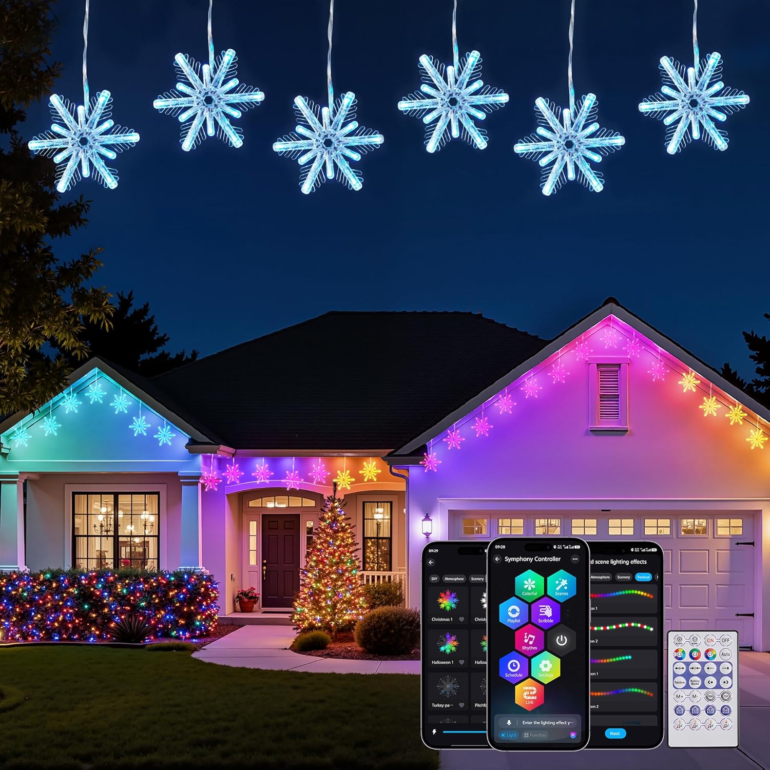 brightown-24ft-smart-app-control-192led-icicle-snowflake-lights-with-16-drops-mu image 1