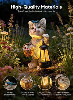 brightown-solar-powered-cat-statue-with-lantern-light-flower-basket-for-garden-b image 2