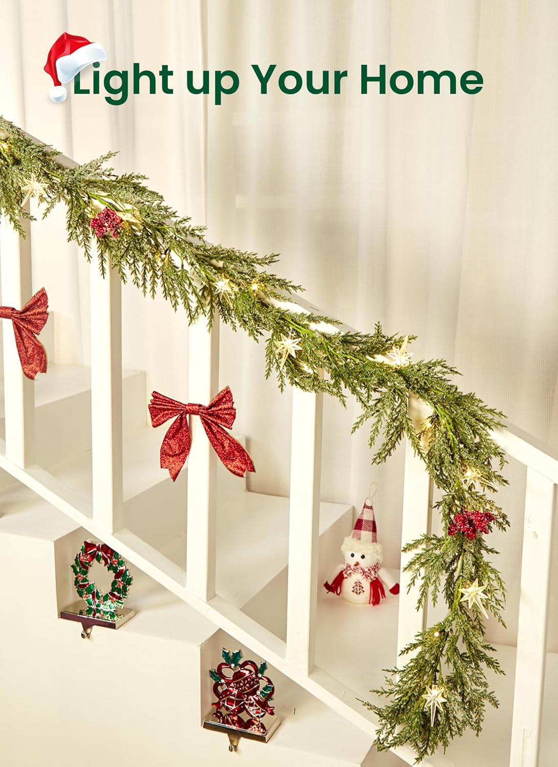 brightown-6ft-battery-operated-christmas-garland-with-20-led-pre-lit-pine-leaves image 6