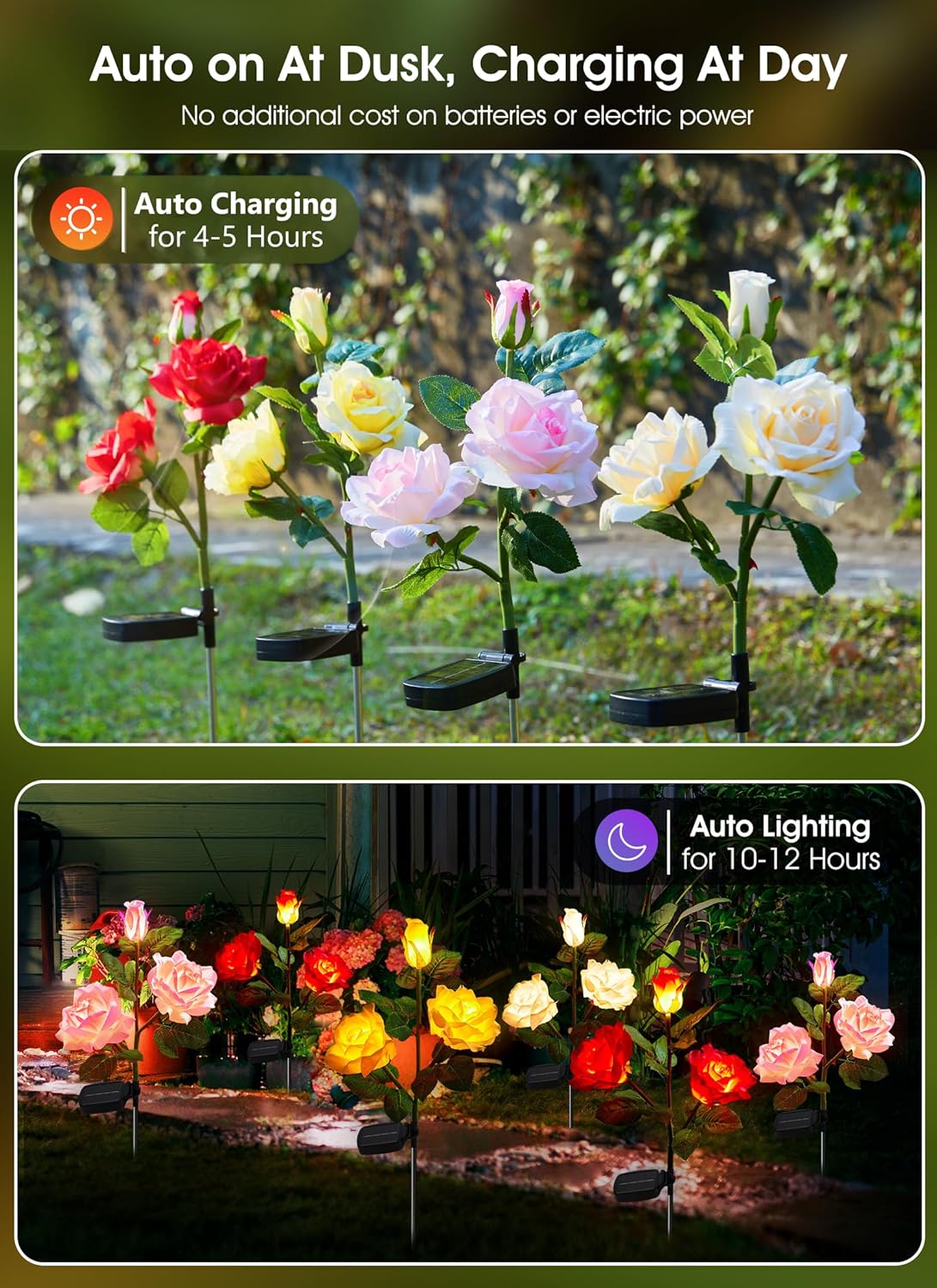 brightown-4-pack-realistic-multicolor-rose-solar-garden-pathway-lights-with-warm image 2
