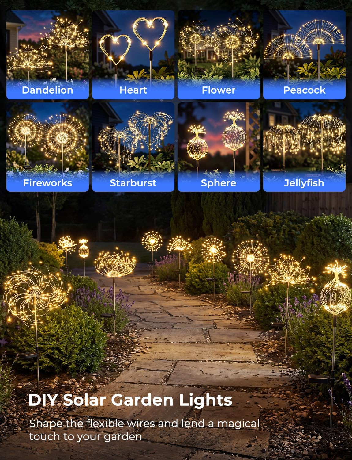 brightown-2-pack-150-led-firework-solar-powered-stake-lights-garden-yard-pathway image 3