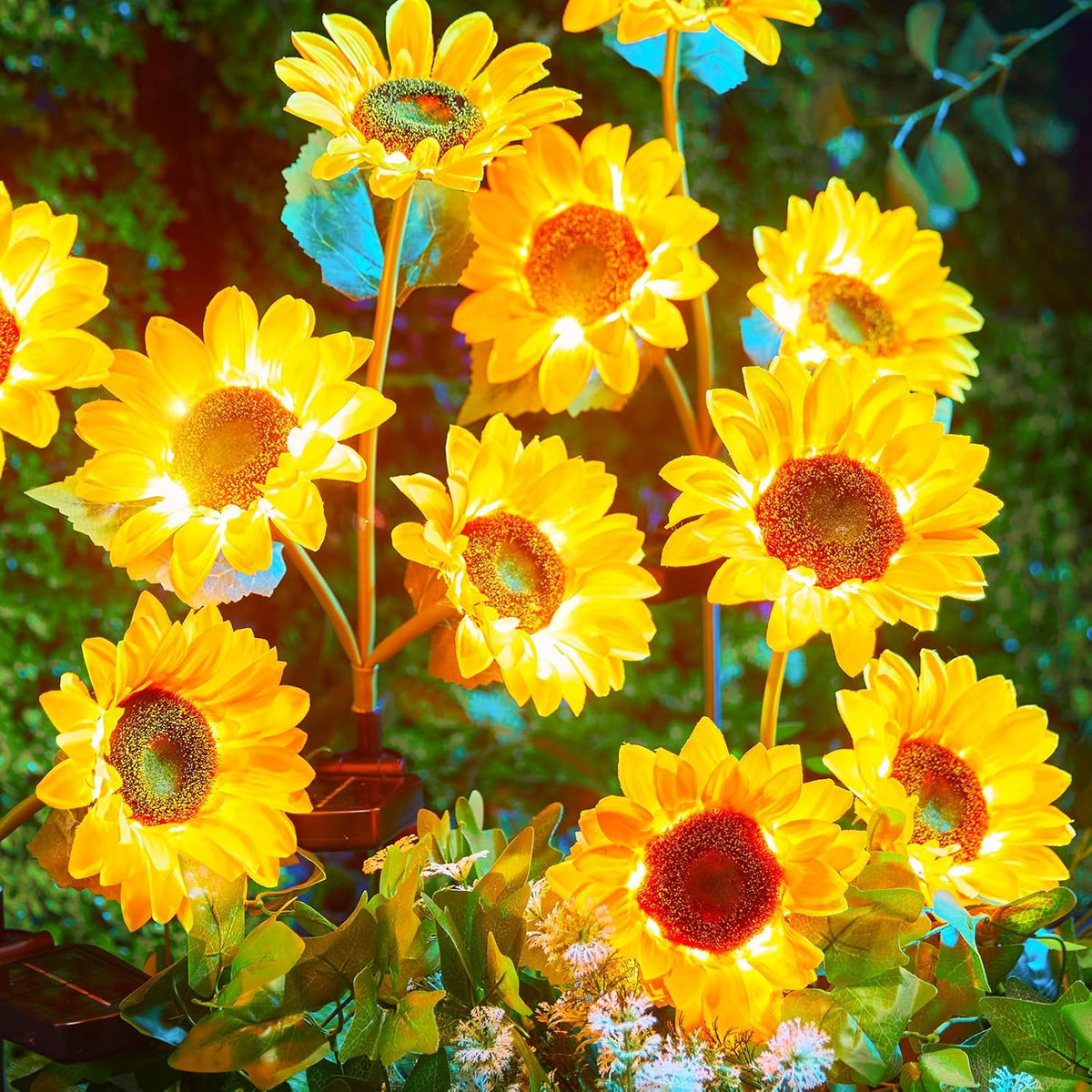 brightown-4-pack-realistic-sunflowers-solar-powered-garden-pathway-lights-with-s image 1