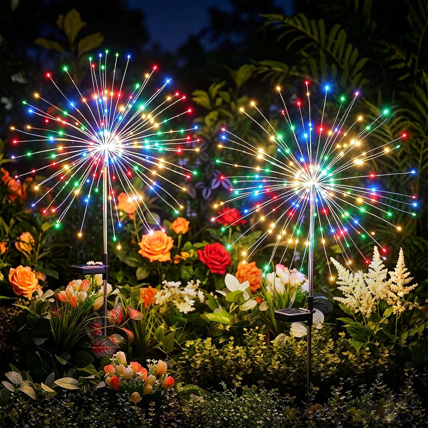 brightown-2-pack-solar-firework-stake-lights-180-led-8-modes-red-yellow-blue-gre image 1