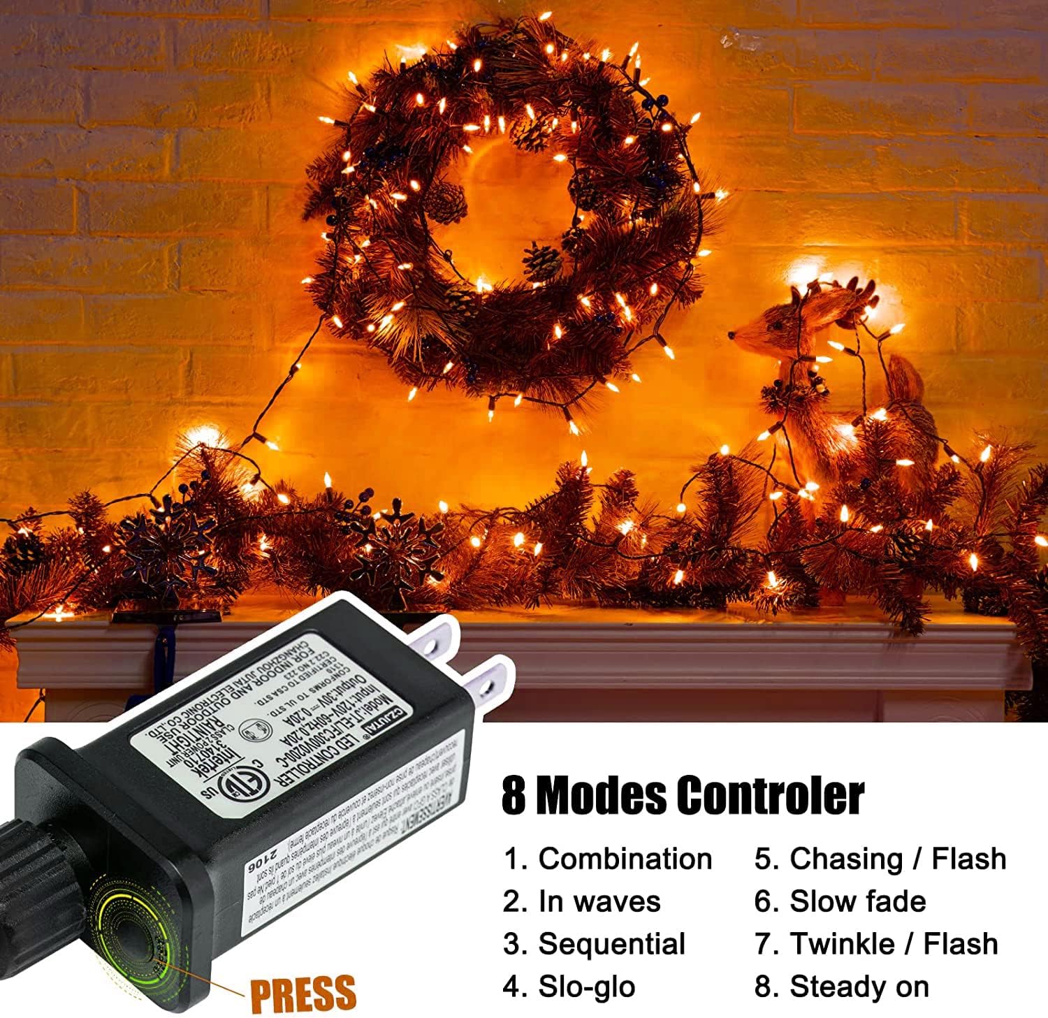brightown-2-pack-39ft-plug-in-100-led-mini-string-lights-orange-halloween-decor- image 3