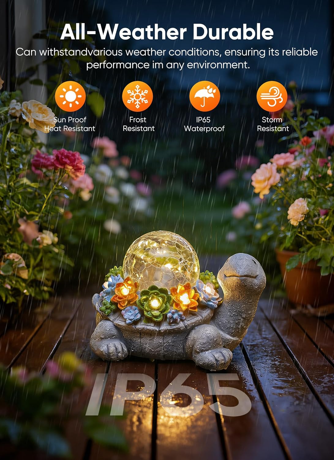 brightown-solar-powered-turtle-statue-with-5-succulent-led-lights-for-garden-bac image 6