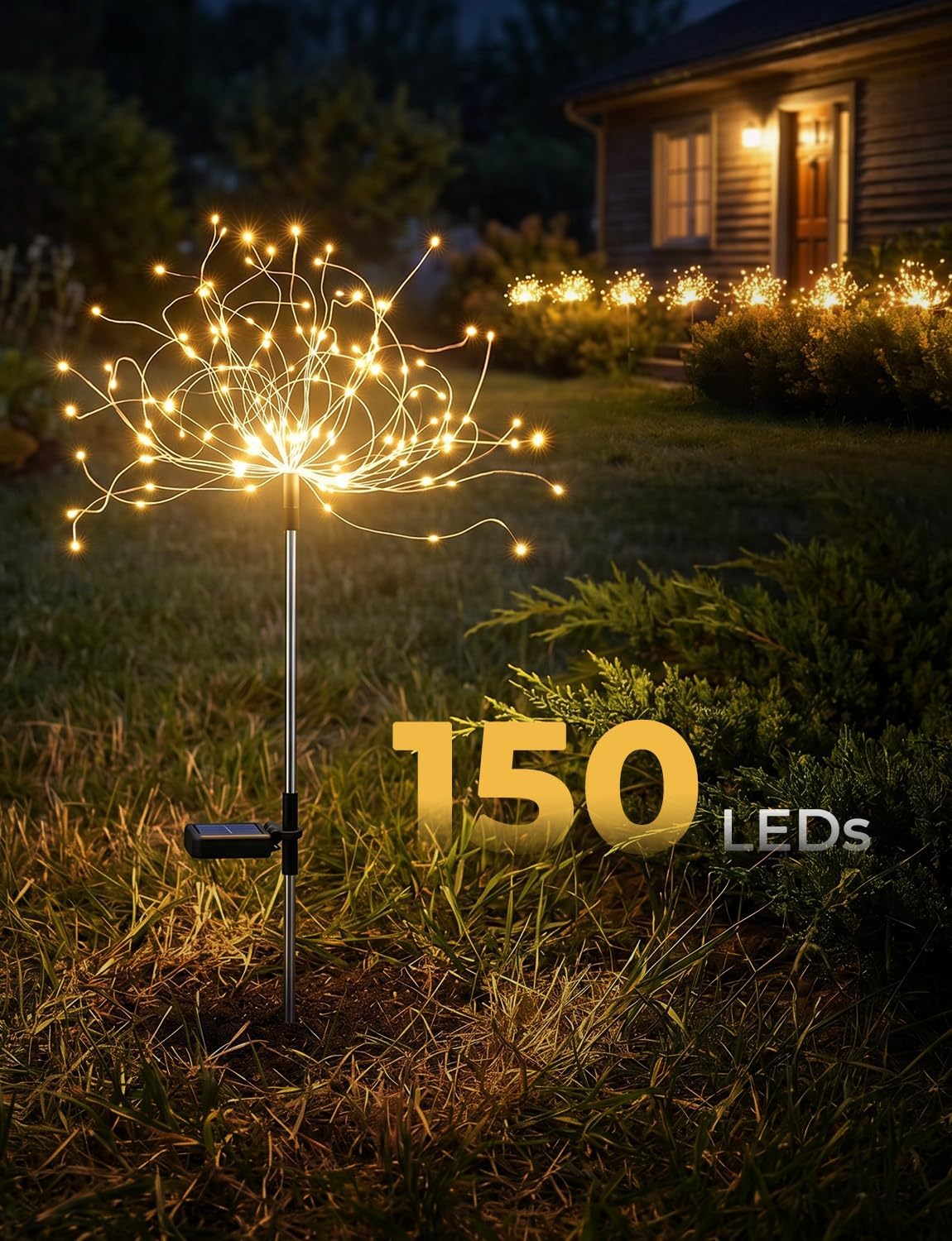 brightown-2-pack-150-led-firework-solar-powered-stake-lights-garden-yard-pathway image 2