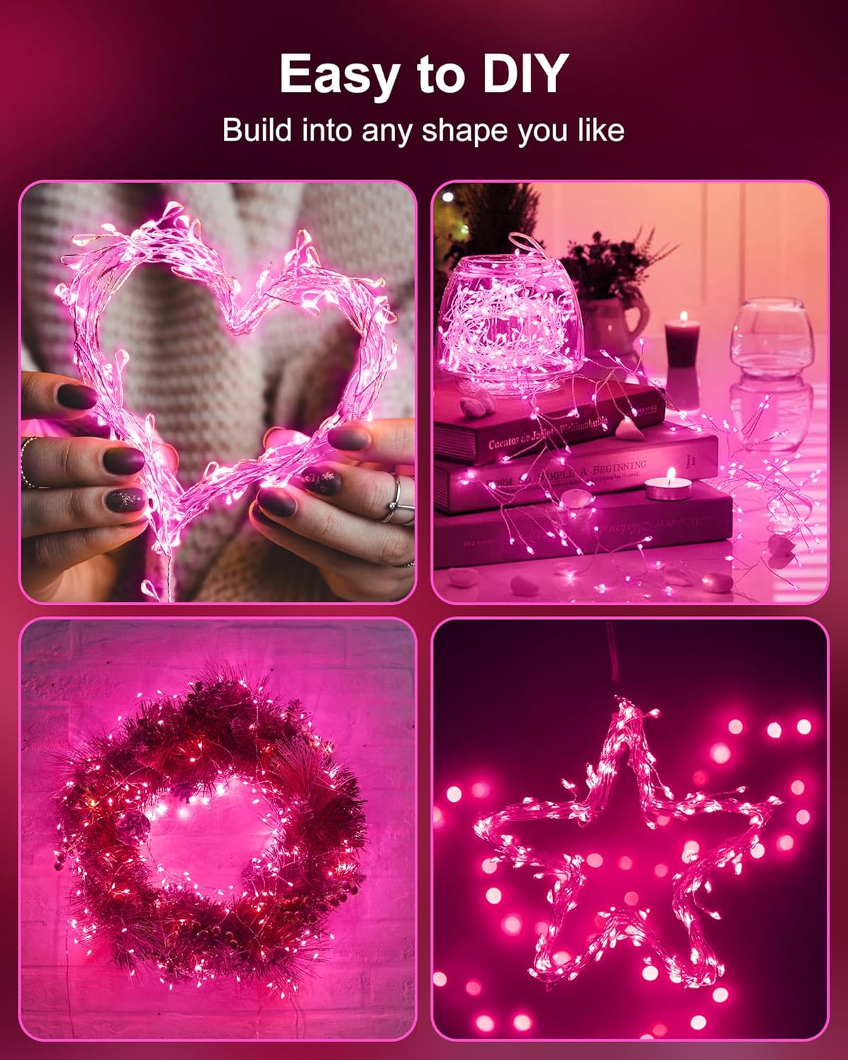 brightown-pink-5ft-60-led-battery-operated-silver-wire-firecracker-lights-for-va image 2
