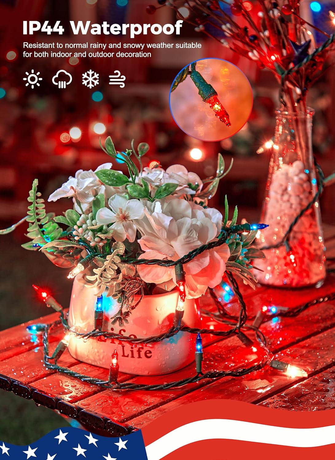 brightown-13ft-50-led-plug-in-red-white-blue-mini-bulbs-string-lights-green-wire image 2