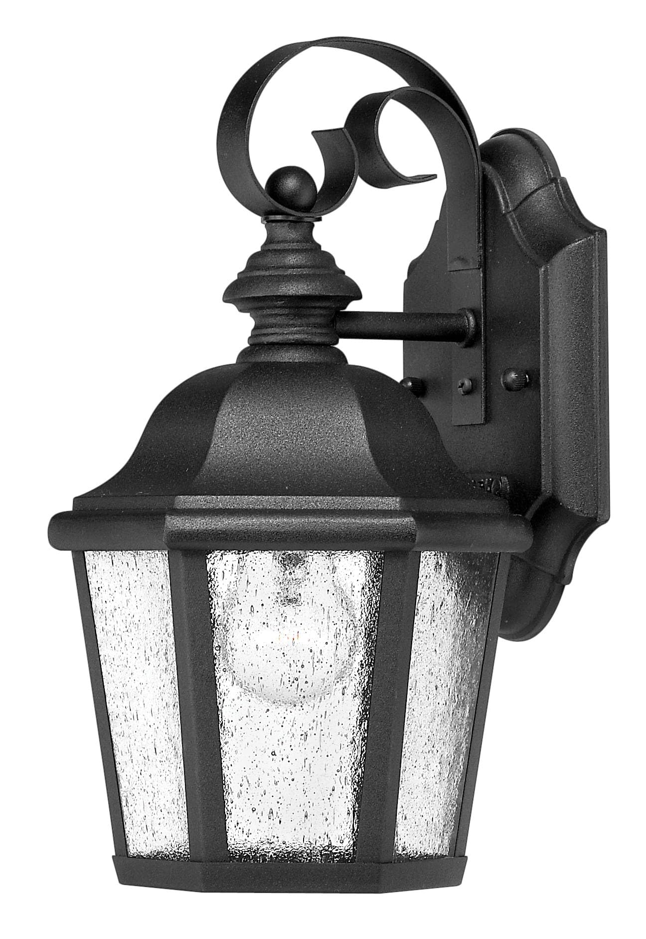 hinkley-edgewater-small-wall-mount-outdoor-lantern-black-clear-seedy-glass image 1