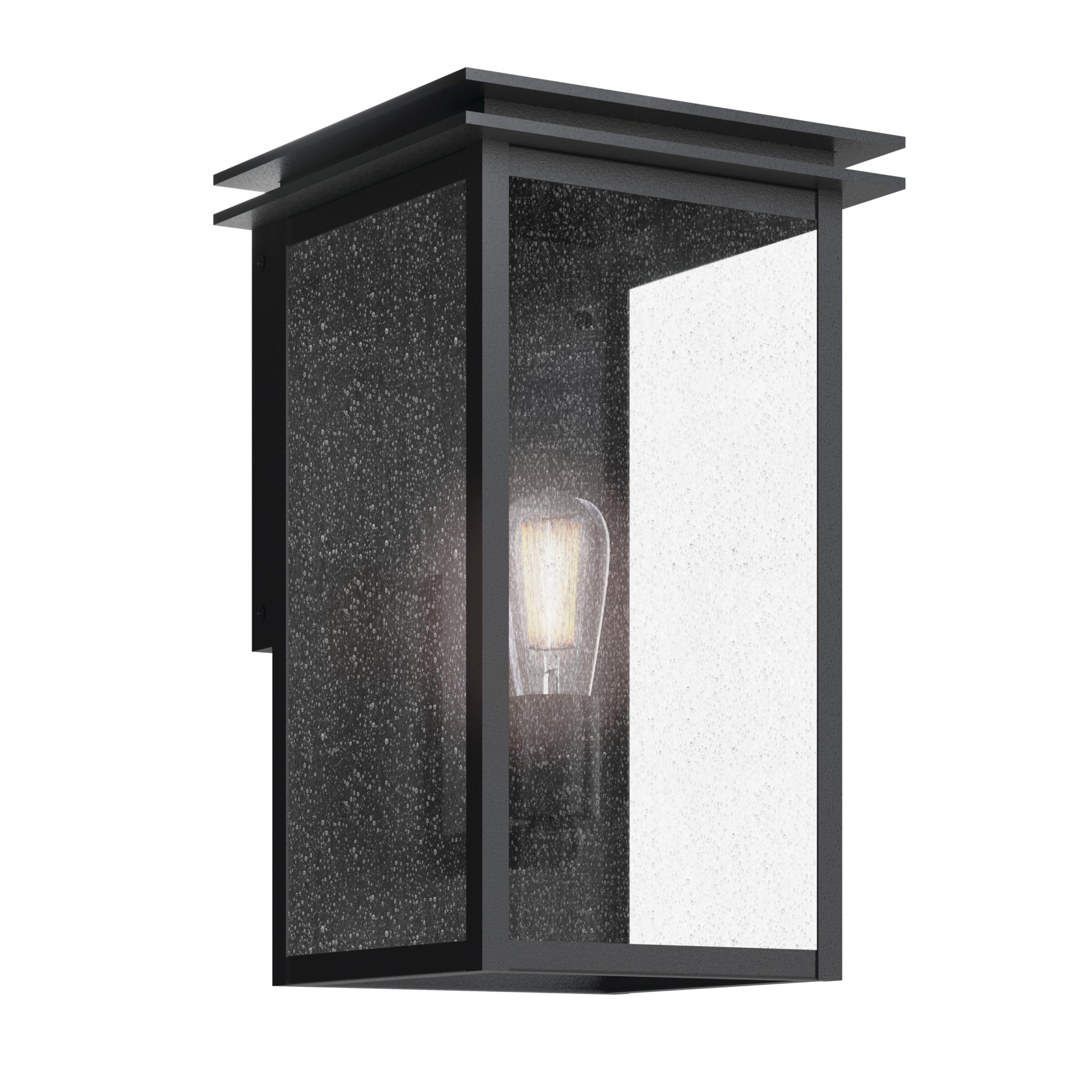 kichler-arkville-outdoor-wall-light-textured-black-clear-seeded-glass-8-5-x-14 image 1