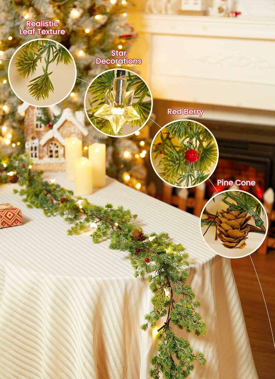 brightown-6ft-battery-operated-christmas-garland-with-20-led-lights-snow-flocked image 3