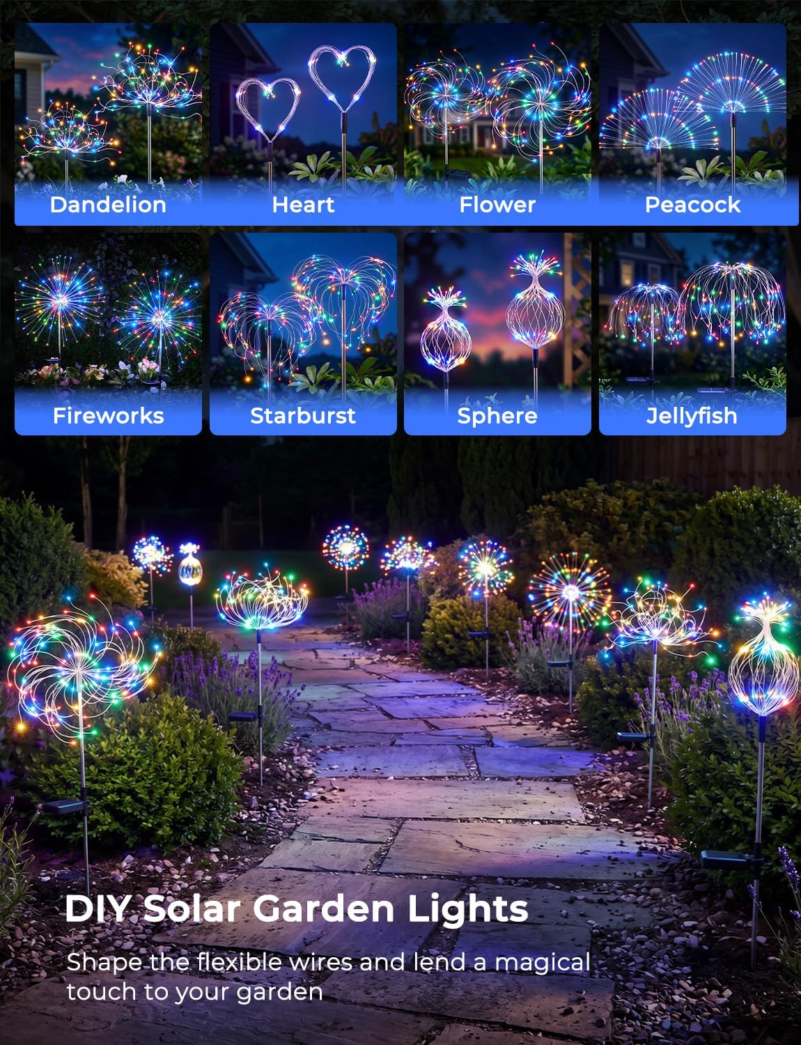 brightown-2-pack-solar-firework-stake-lights-180-led-8-modes-red-yellow-blue-gre image 3