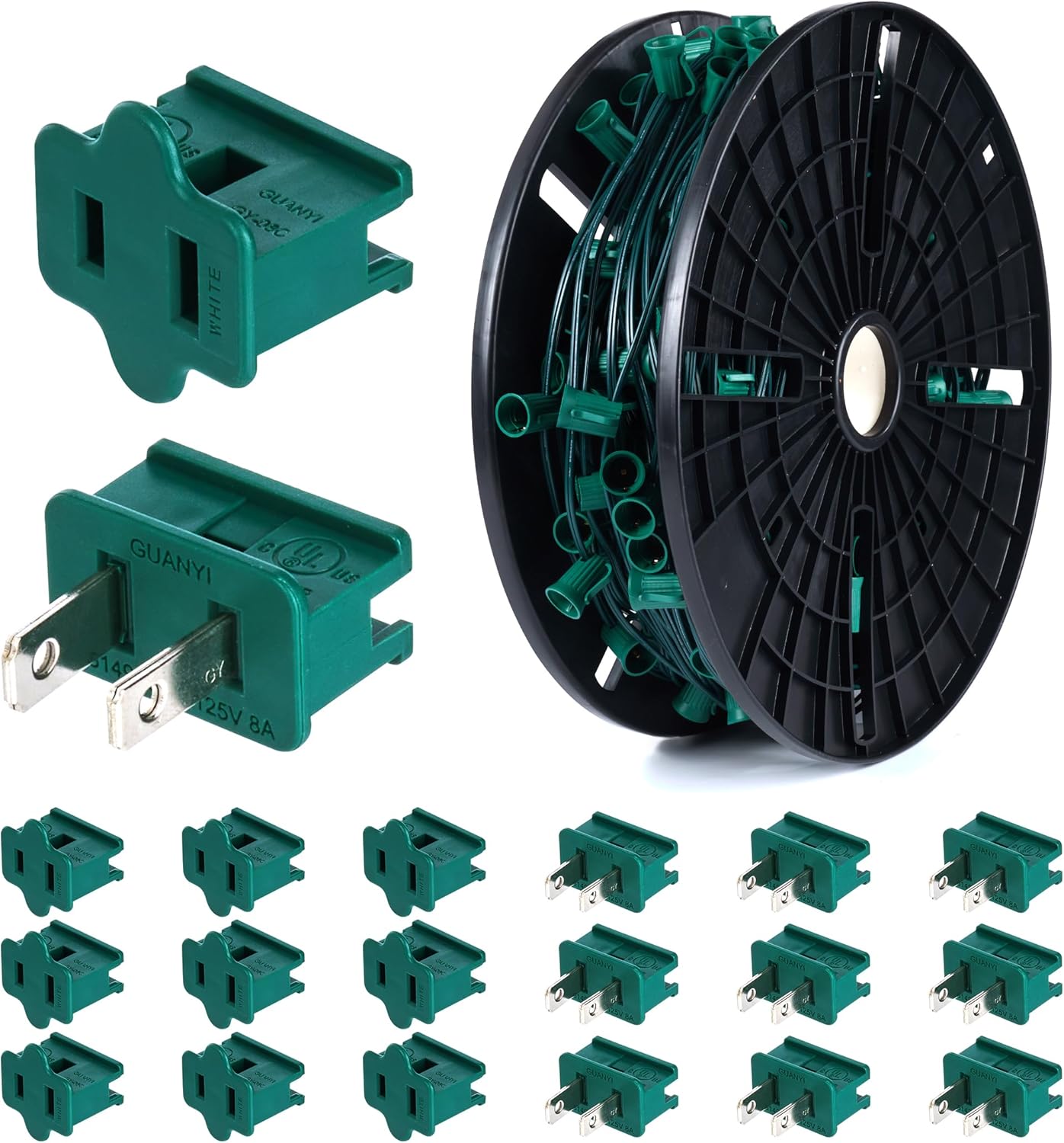 brightown-commercial-250ft-c9-christmas-light-sockets-on-spool-12-spacing-green- image 1