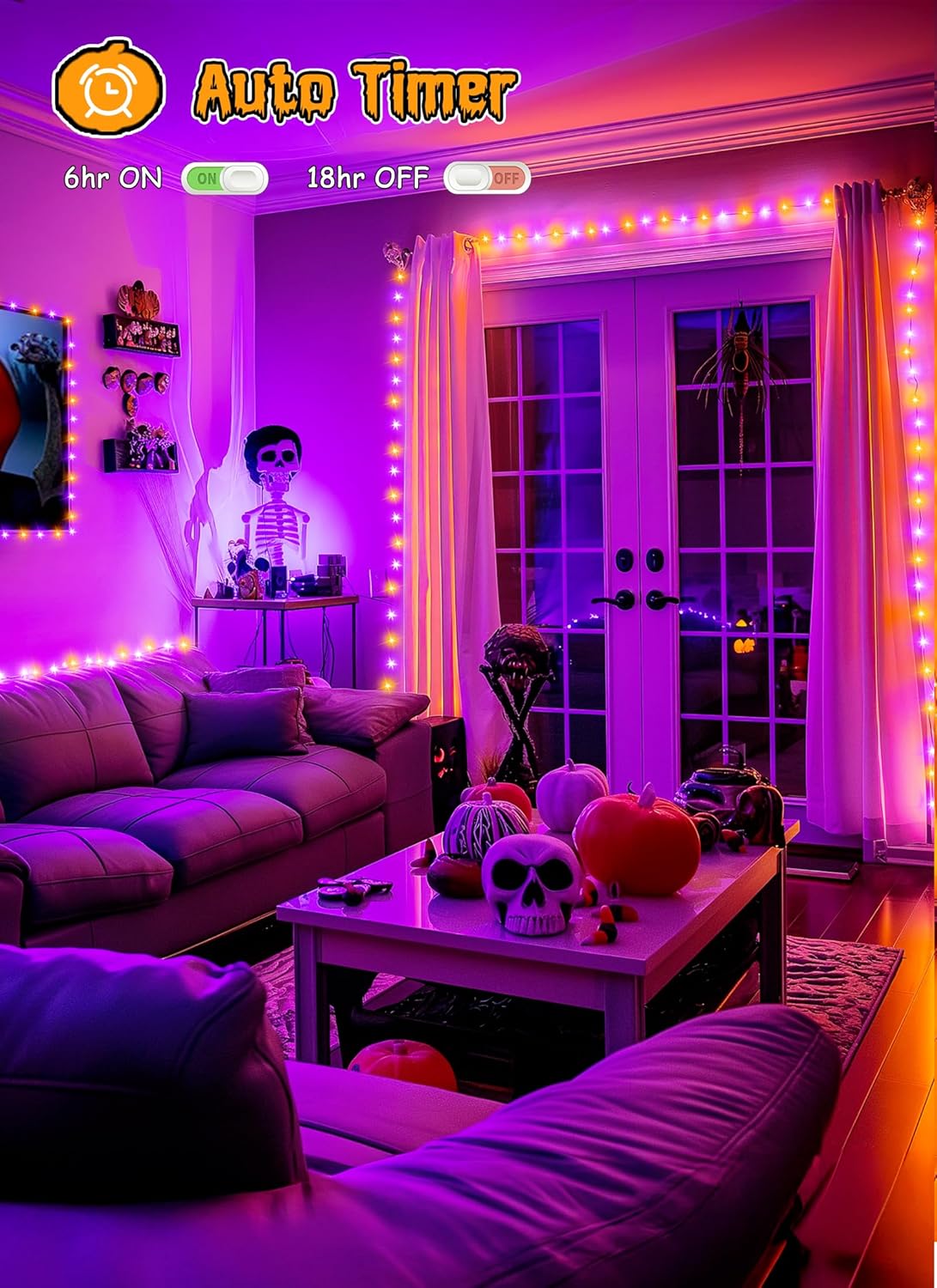 brightown-10ft-120-led-halloween-string-lights-battery-operated-orange-purple-8- image 6