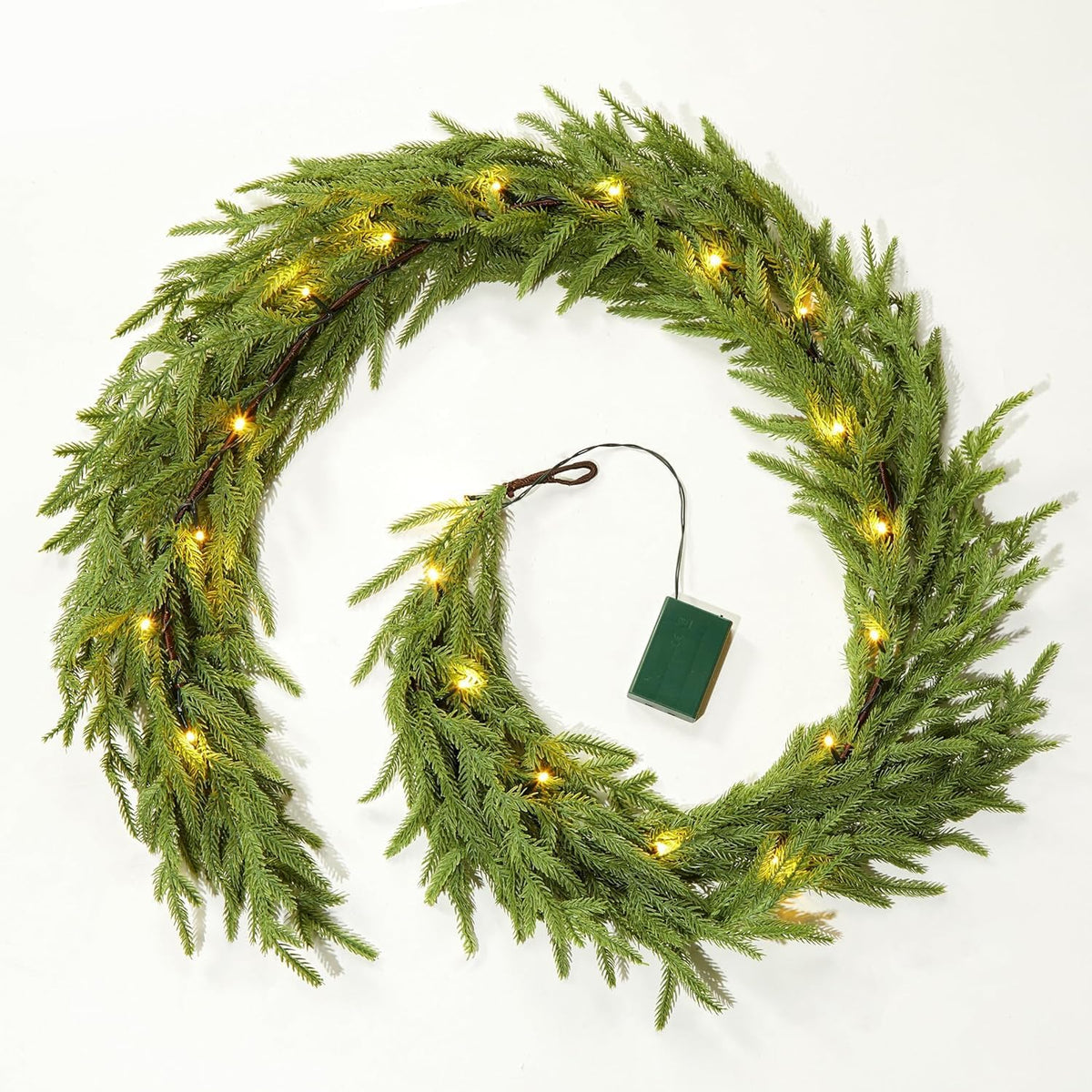brightown-6ft-pre-lit-norfolk-pine-christmas-garland-with-20-warm-white-led-ligh image 1