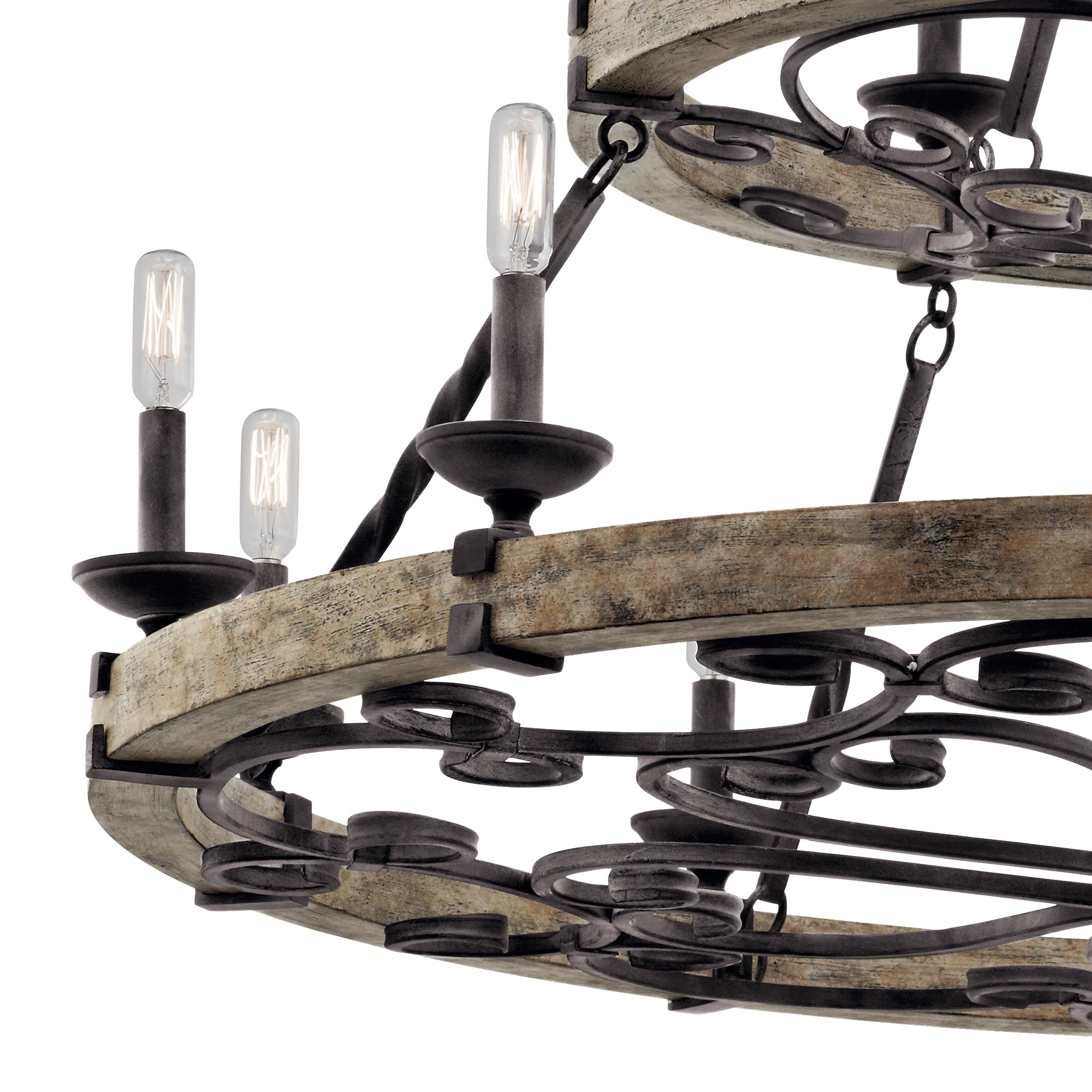 kichler-taulbee-15-light-2-tier-chandelier-weathered-zinc-with-wood-accents-4382 image 5