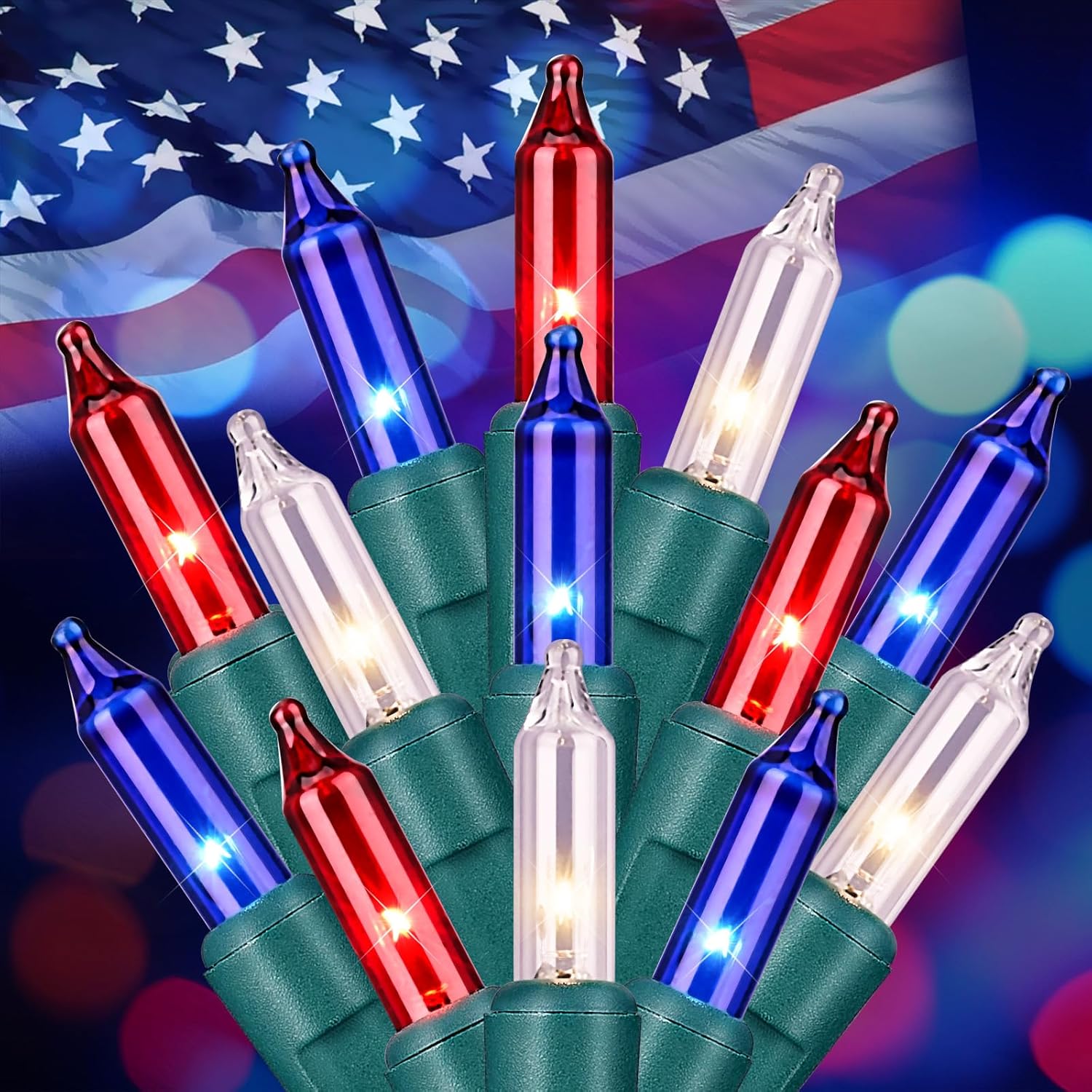 brightown-13ft-50-led-plug-in-red-white-blue-mini-bulbs-string-lights-green-wire image 1