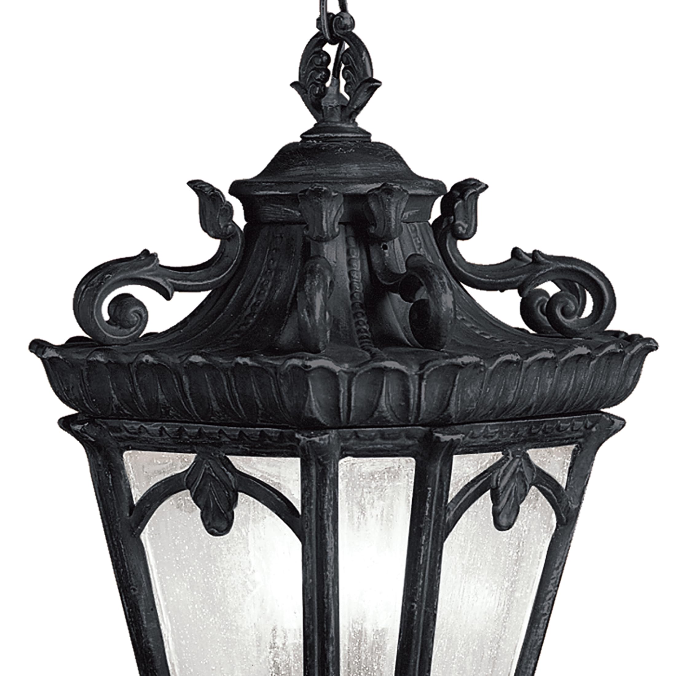 kichler-tournai-3-light-outdoor-pendant-textured-black-clear-seeded-glass-9855bk image 5